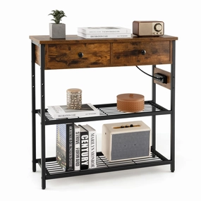 Giantex Console Table with Outlets - 3-Tier Entryway Table w/USB Ports, 2 Storage Drawers cowhide rug, animal hide rug