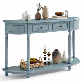 Giantex Console Table with Storage, 52 Long Sofa Table with 2 Drawers, Open Shelf, Solid Wood Legs cowhide rug, animal hide rug