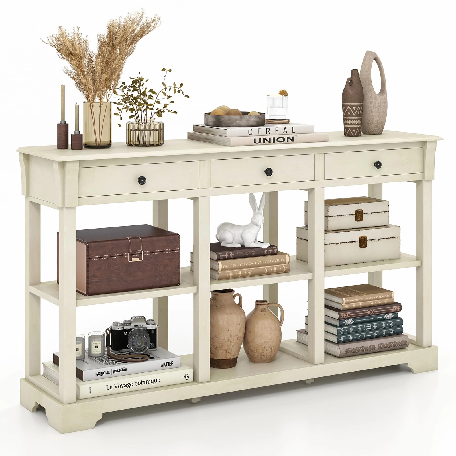 Giantex Console Table with Storage, 58 Long Sofa Table with 3 Drawers & Open Shelves