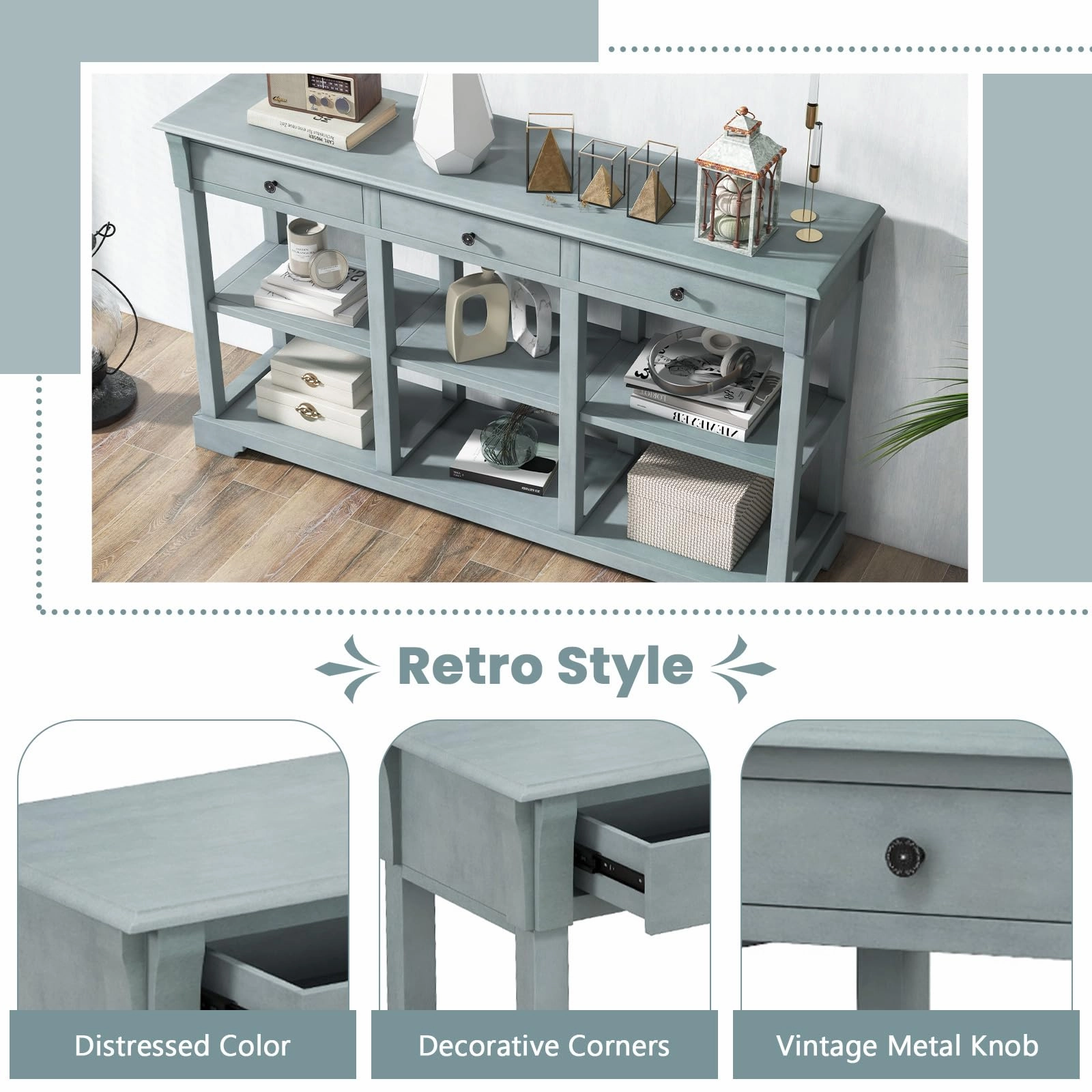 Giantex Console Table with Storage, 58 Long Sofa Table with 3 Drawers & Open Shelves