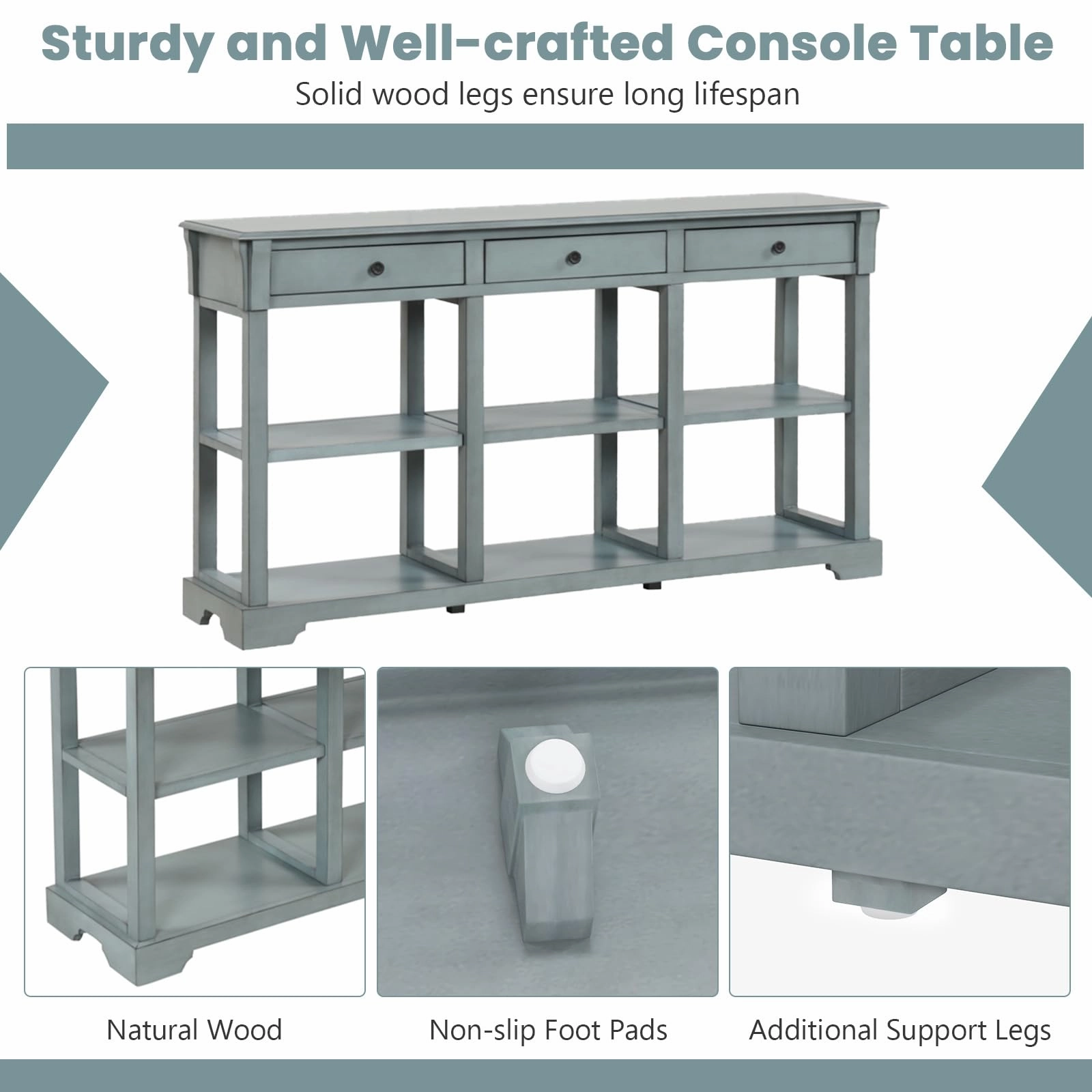 Giantex Console Table with Storage, 58 Long Sofa Table with 3 Drawers & Open Shelves
