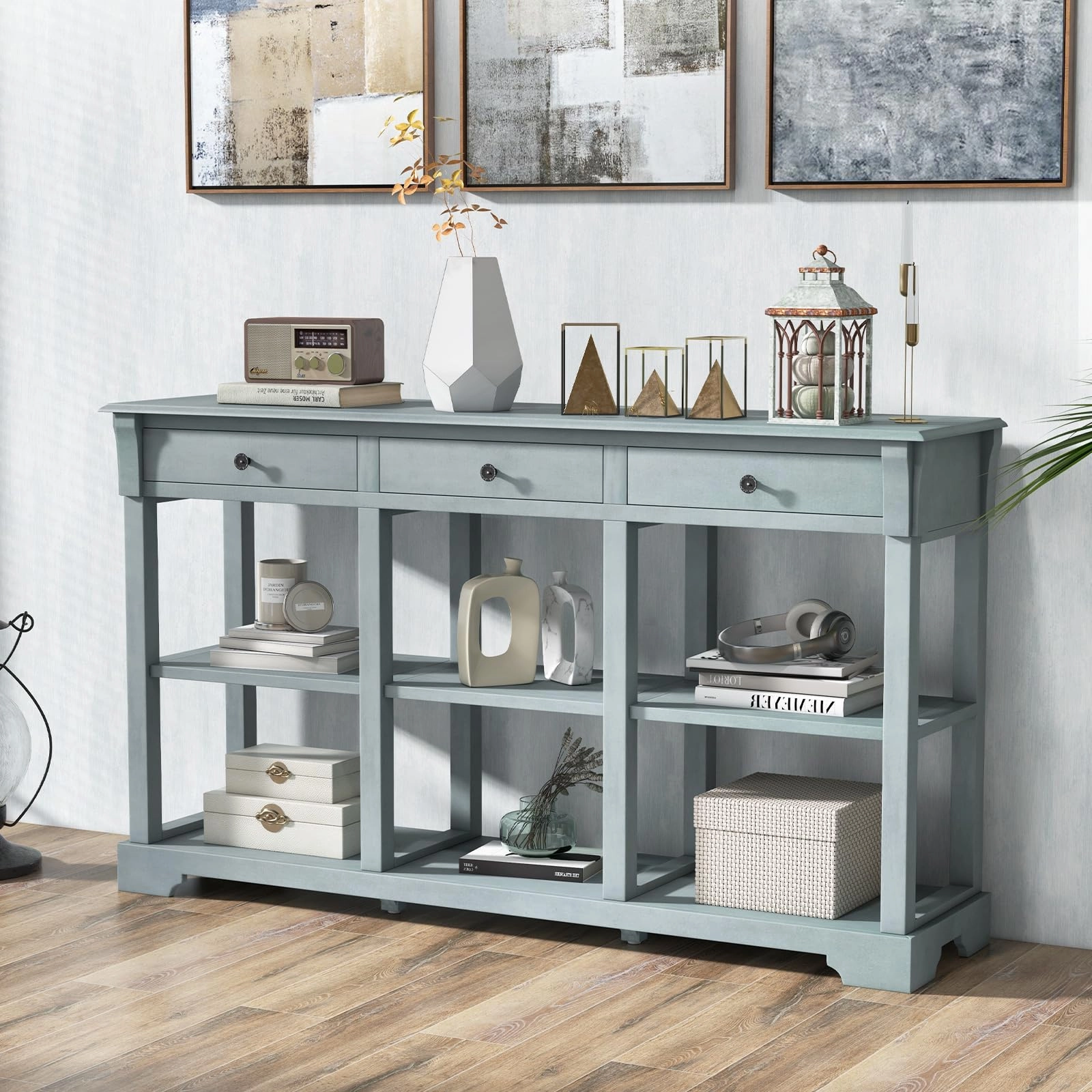 Giantex Console Table with Storage, 58 Long Sofa Table with 3 Drawers & Open Shelves