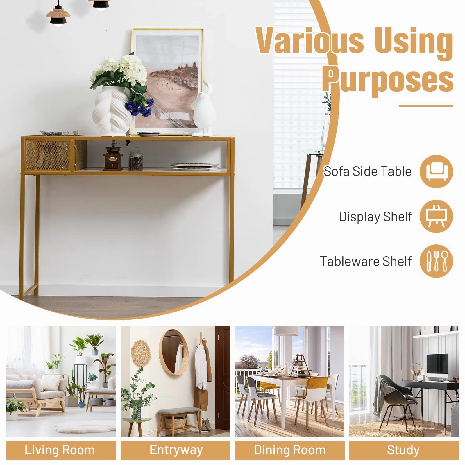 Giantex Console Tables for Entryway - Faux Marble Sofa Table with Wire Basket, 43.5" x 16" x 35.5" Entry Table