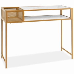 Giantex Console Tables for Entryway - Faux Marble Sofa Table with Wire Basket, 43.5" x 16" x 35.5" Entry Table throw pillow, fuzzy blanket