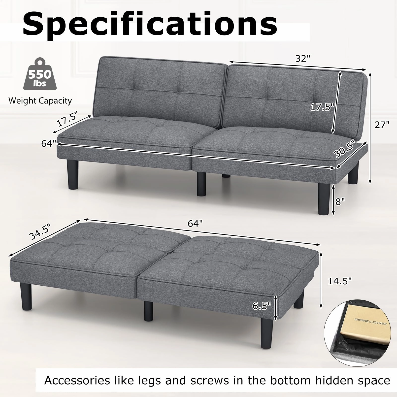 Giantex Convertible Futon Sofa Bed, Upholstered Folding Recliner