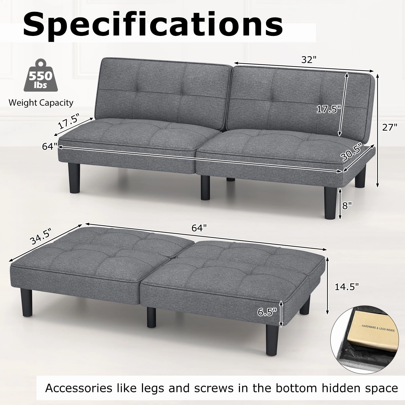 Giantex Convertible Futon Sofa Bed, Upholstered Folding Recliner