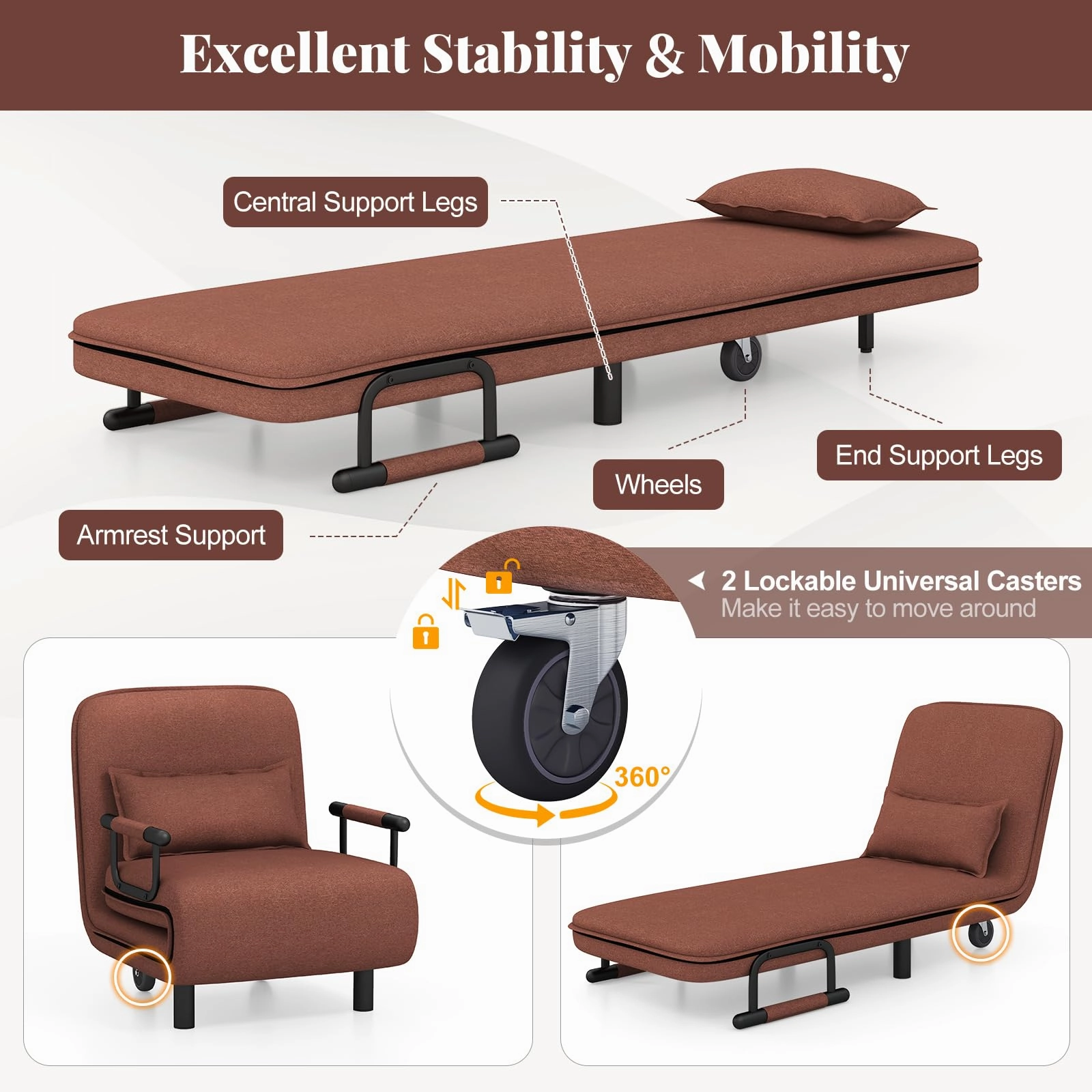 Giantex Convertible Sofa Bed, 3-in-1 Folding Sleeper Chair with 5-Position Adjustable Backrest