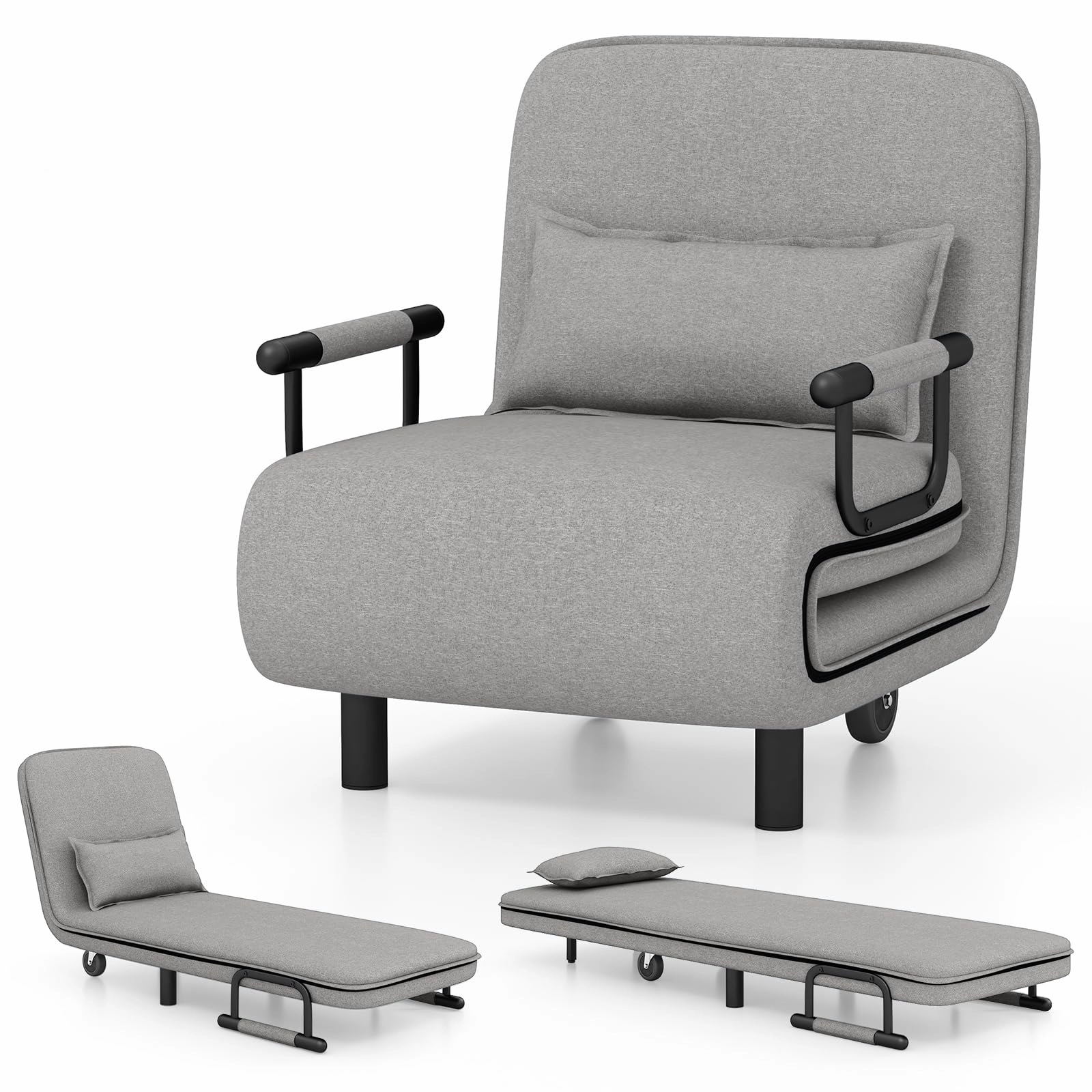 Giantex Convertible Sofa Bed, 3-in-1 Folding Sleeper Chair with 5-Position Adjustable Backrest, Wheels, 2 Legs