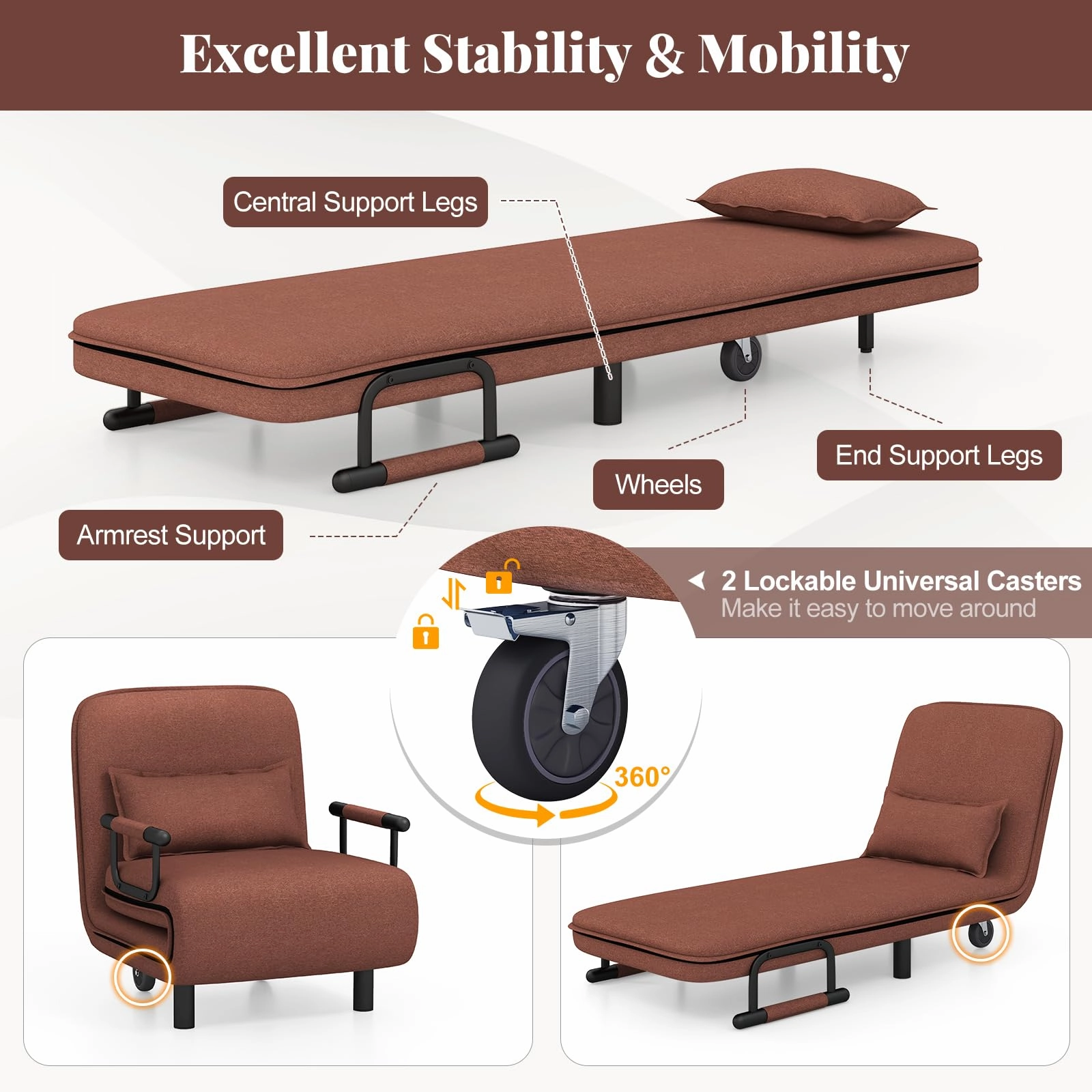 Giantex Convertible Sofa Bed, 3-in-1 Folding Sleeper Chair with 5-Position Adjustable Backrest