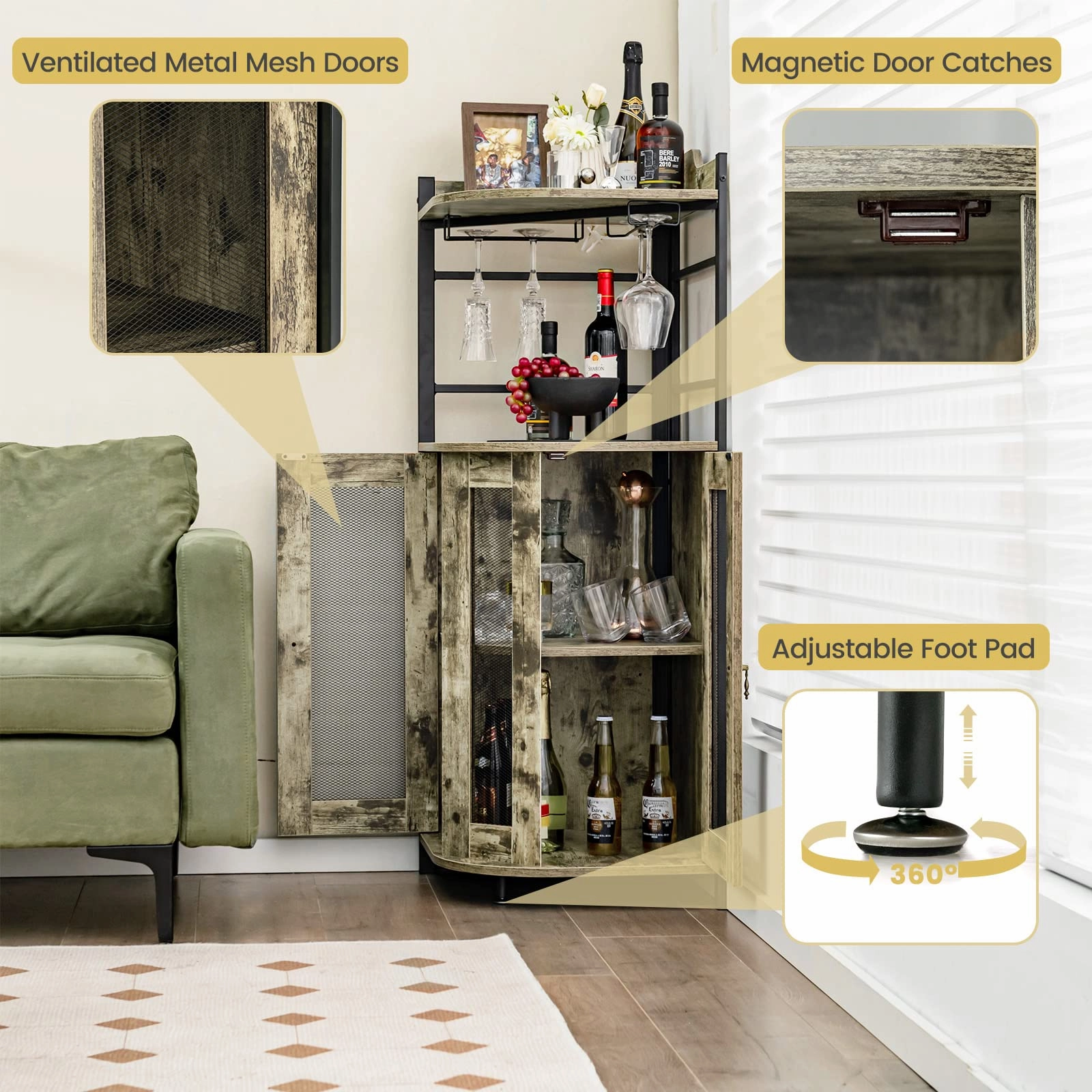 Giantex Corner Bar Cabinet with Glass Holder
