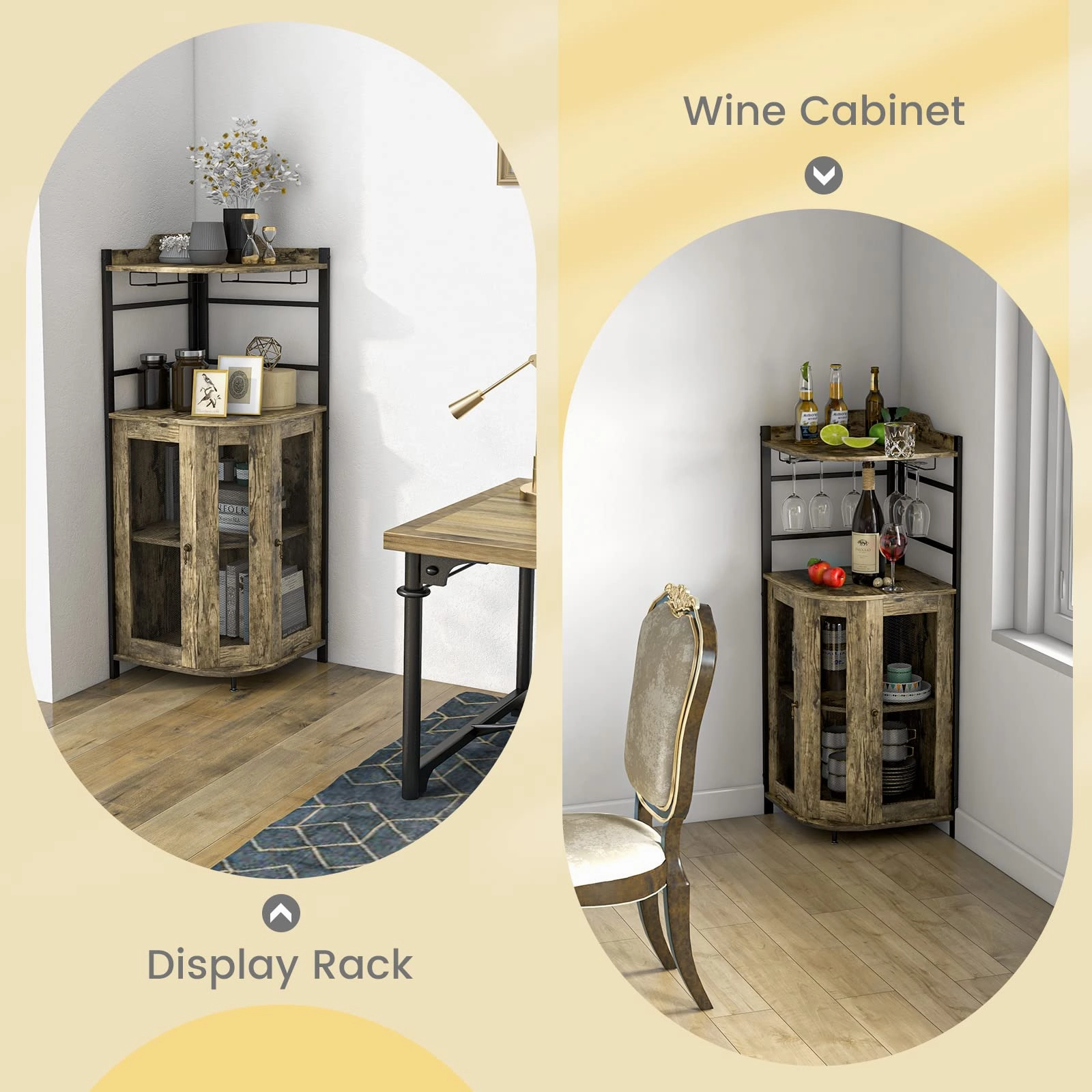 Giantex Corner Bar Cabinet with Glass Holder