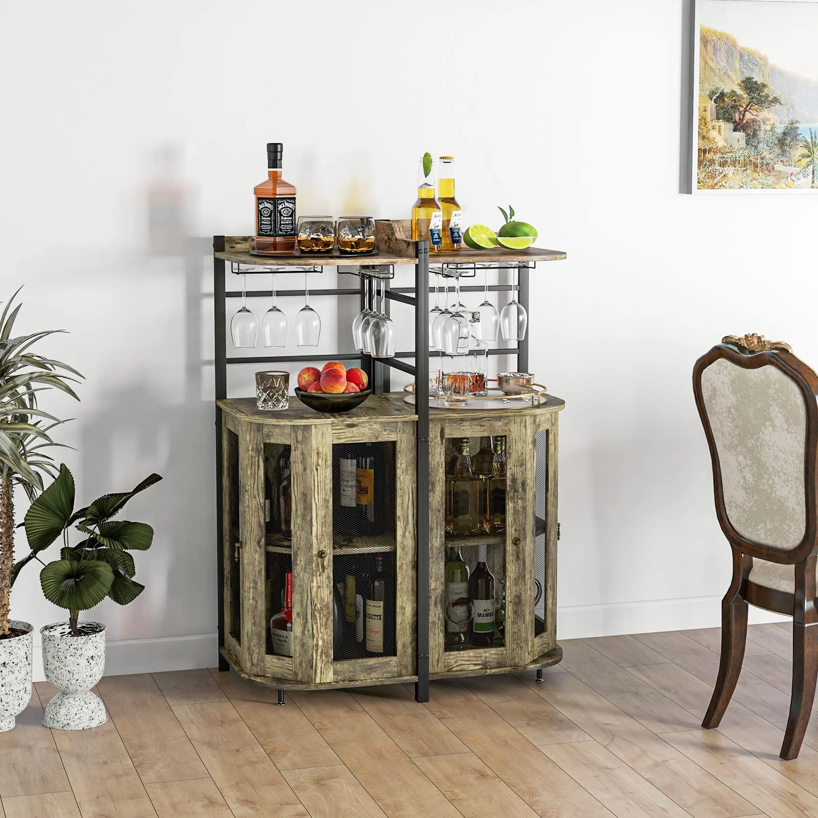 Giantex Corner Bar Cabinet with Glass Holder