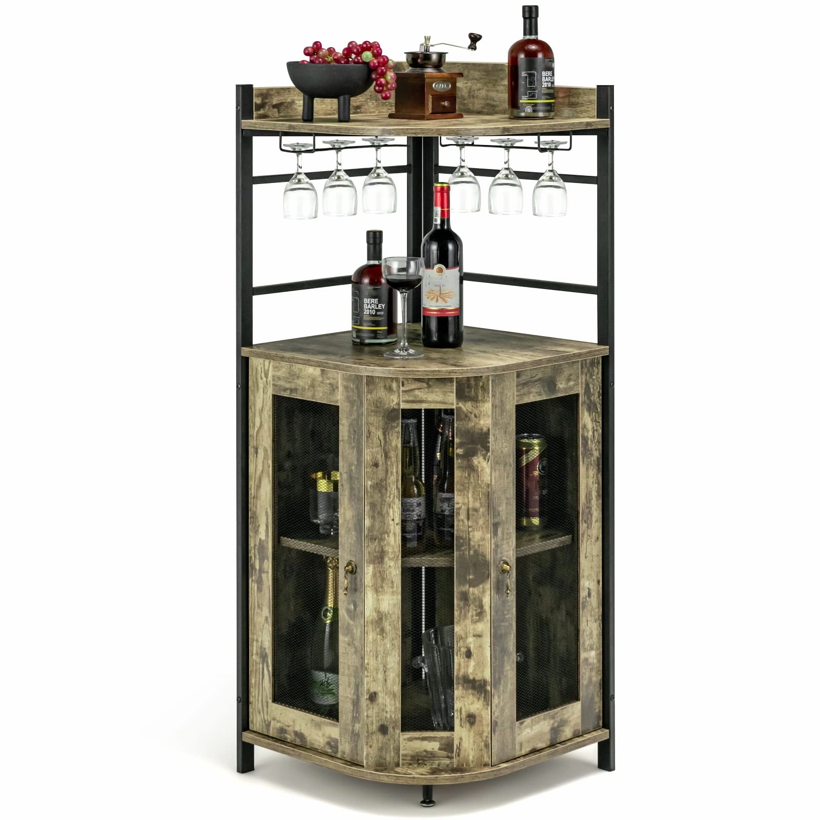 Giantex Corner Bar Cabinet with Glass Holder kitchen towel, placemats