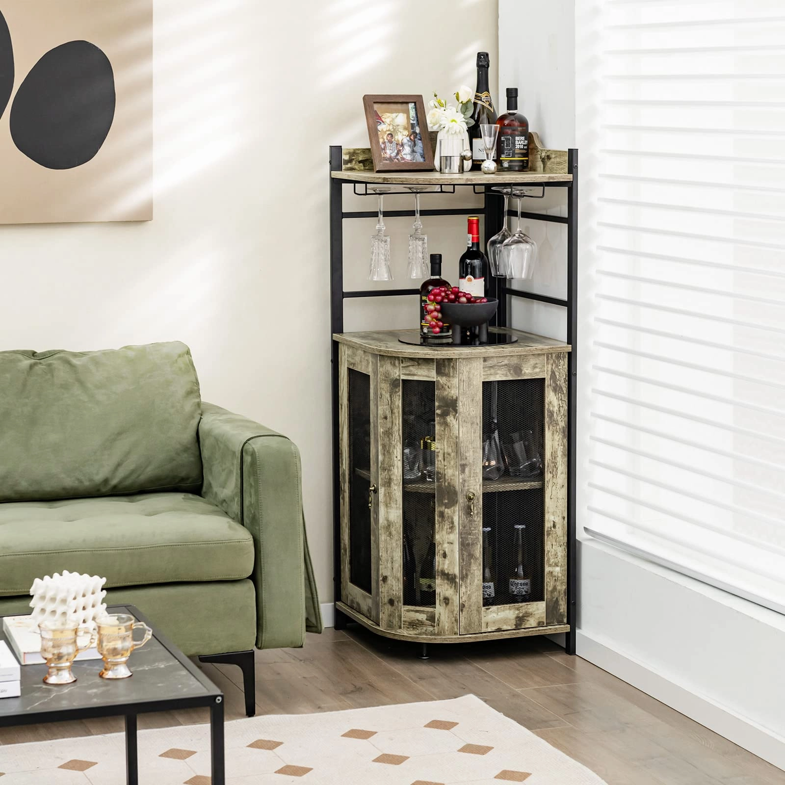 Giantex Corner Bar Cabinet with Glass Holder