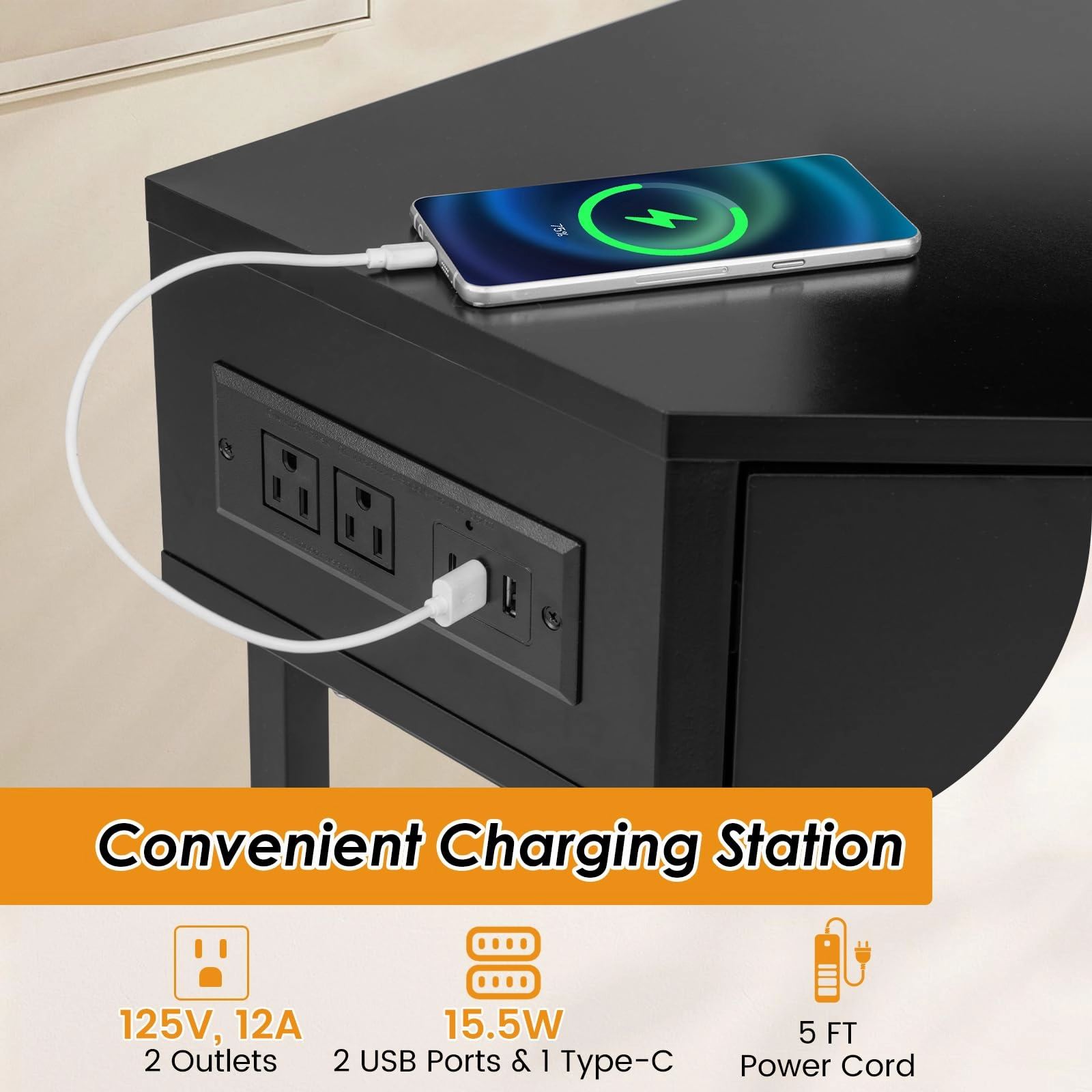 Giantex Corner Desk with Charging Station, 90 Degree Triangle Computer Desk with 2 Drawers & Storage Shelf