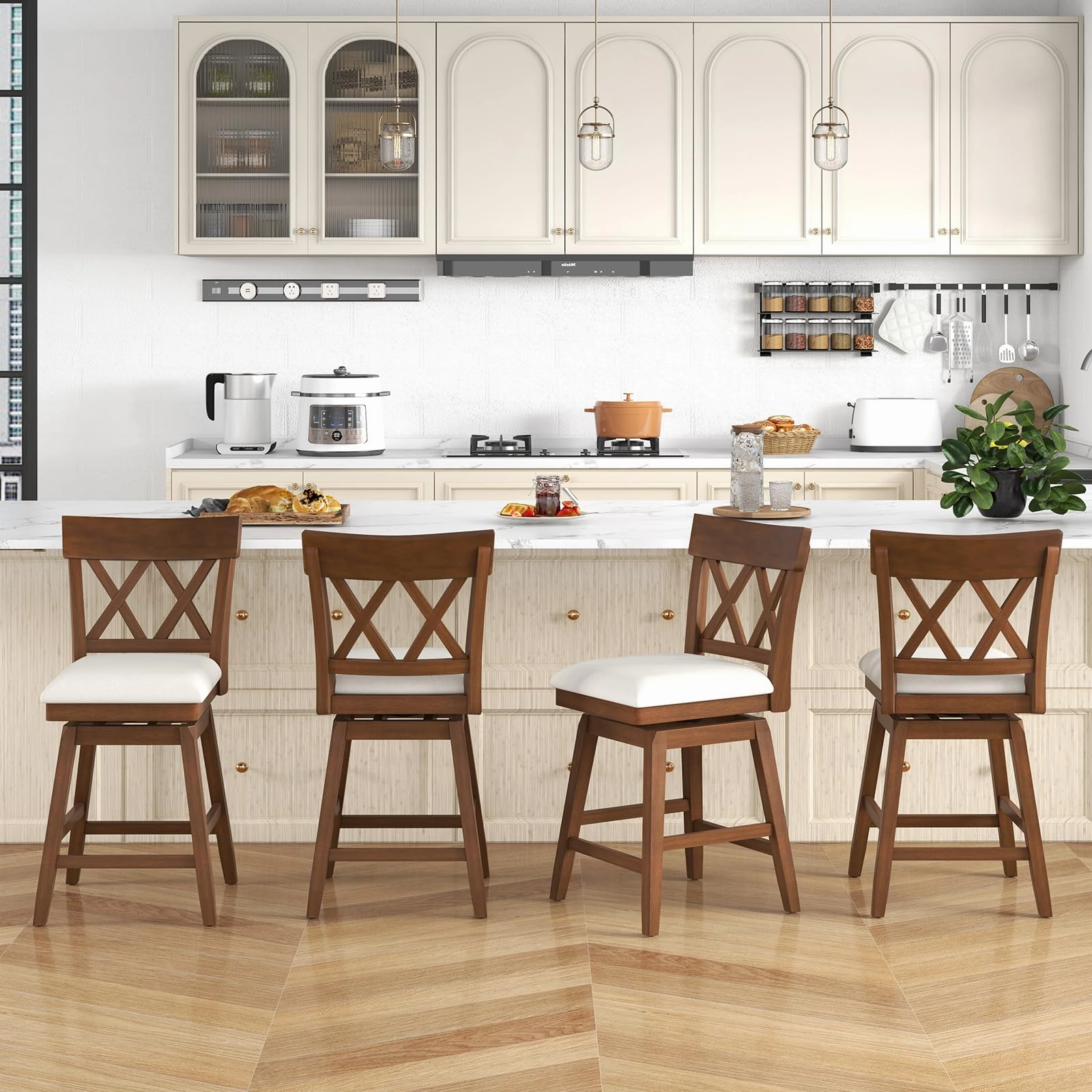 Giantex Counter Height Bar Stool with Crossed Backs and Rubber Wood Legs