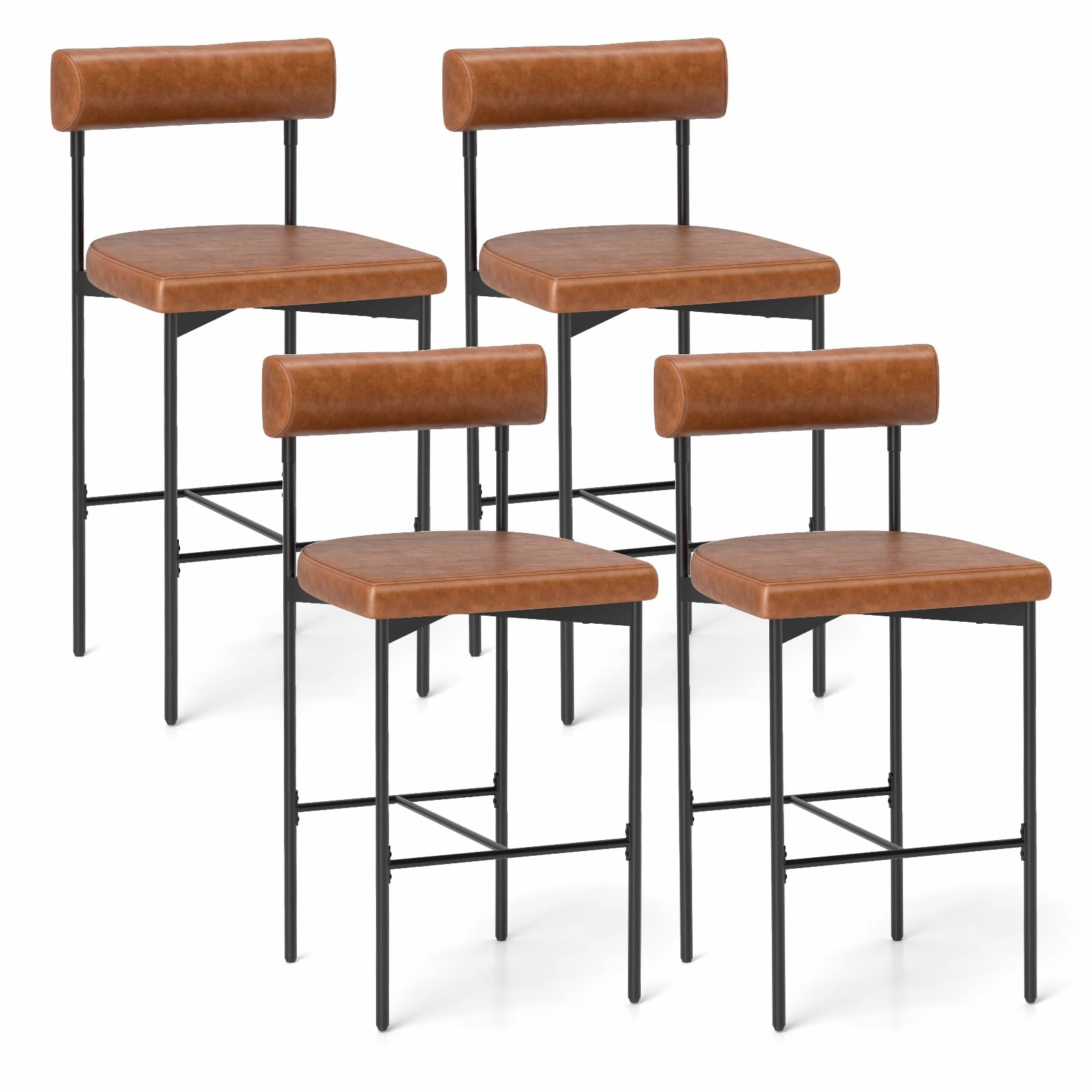 Giantex Counter Height Bar Stools, 26 Inch Upholstered Bar Chairs with Back