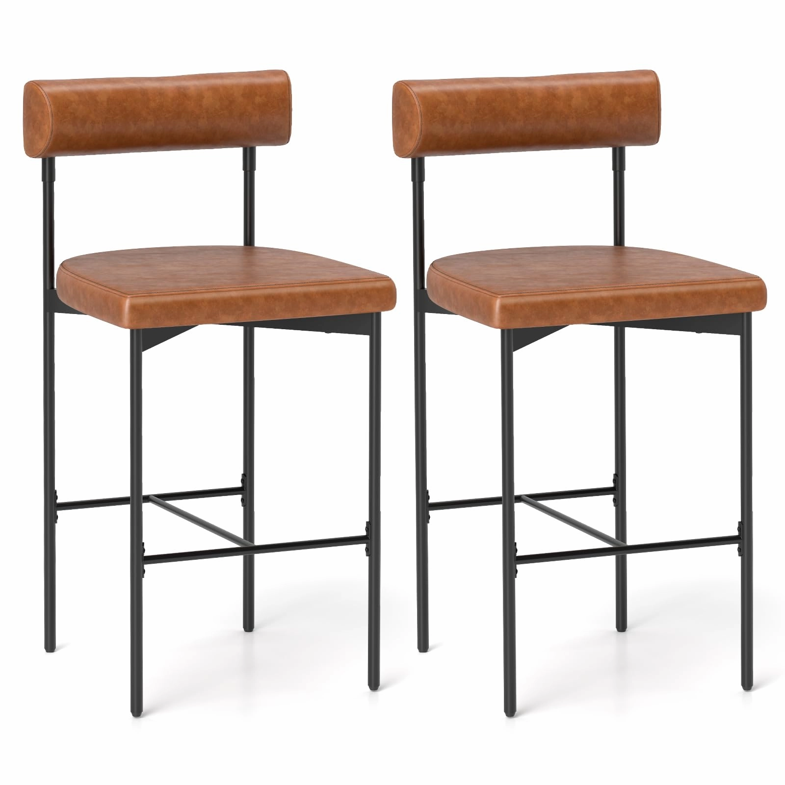 Giantex Counter Height Bar Stools, 26 Inch Upholstered Bar Chairs with Back