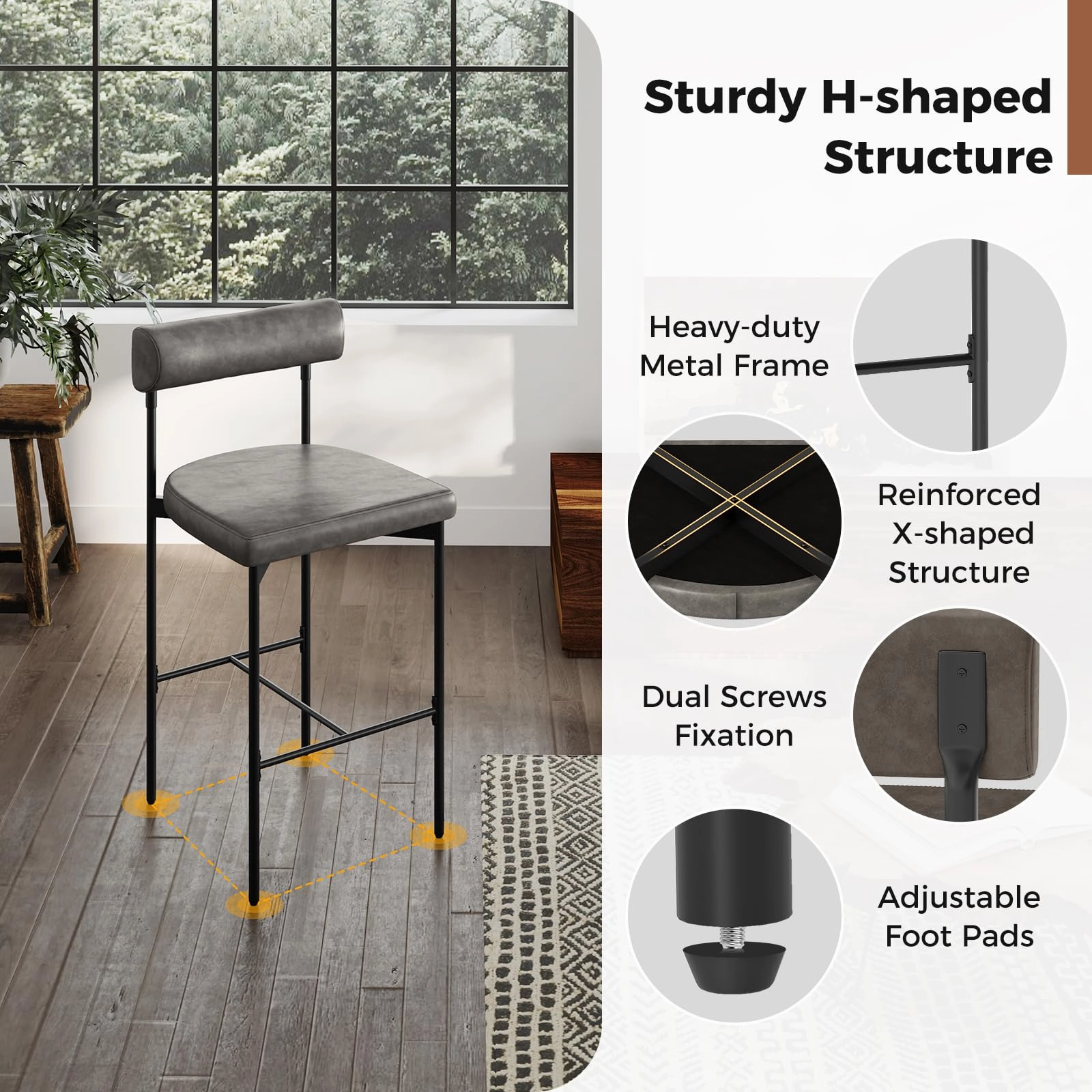 Giantex Counter Height Bar Stools, 26 Inch Upholstered Bar Chairs with Back