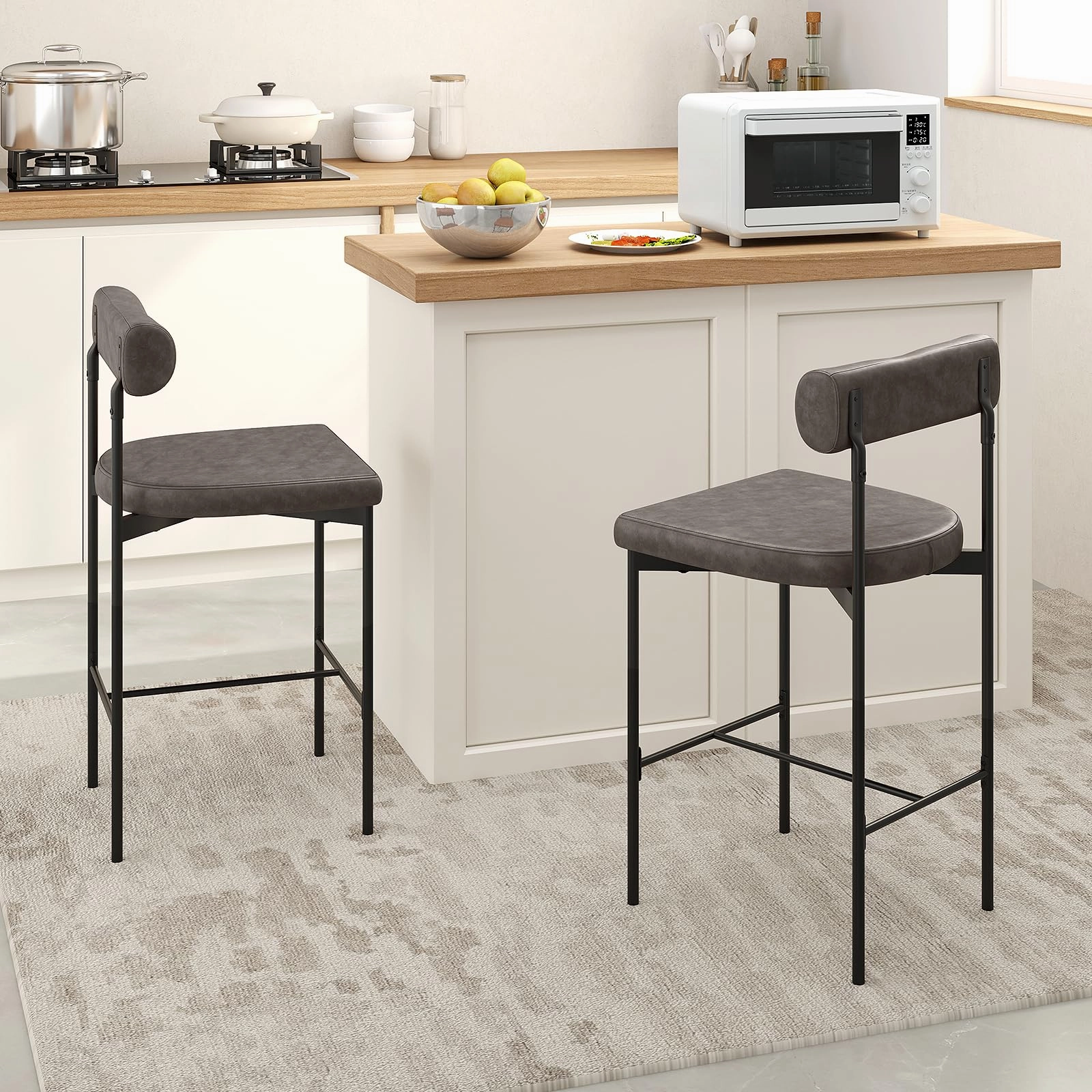 Giantex Counter Height Bar Stools, 26 Inch Upholstered Bar Chairs with Back