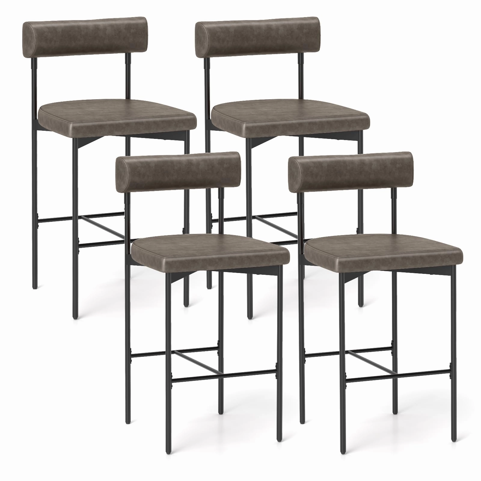 Giantex Counter Height Bar Stools, 26 Inch Upholstered Bar Chairs with Back