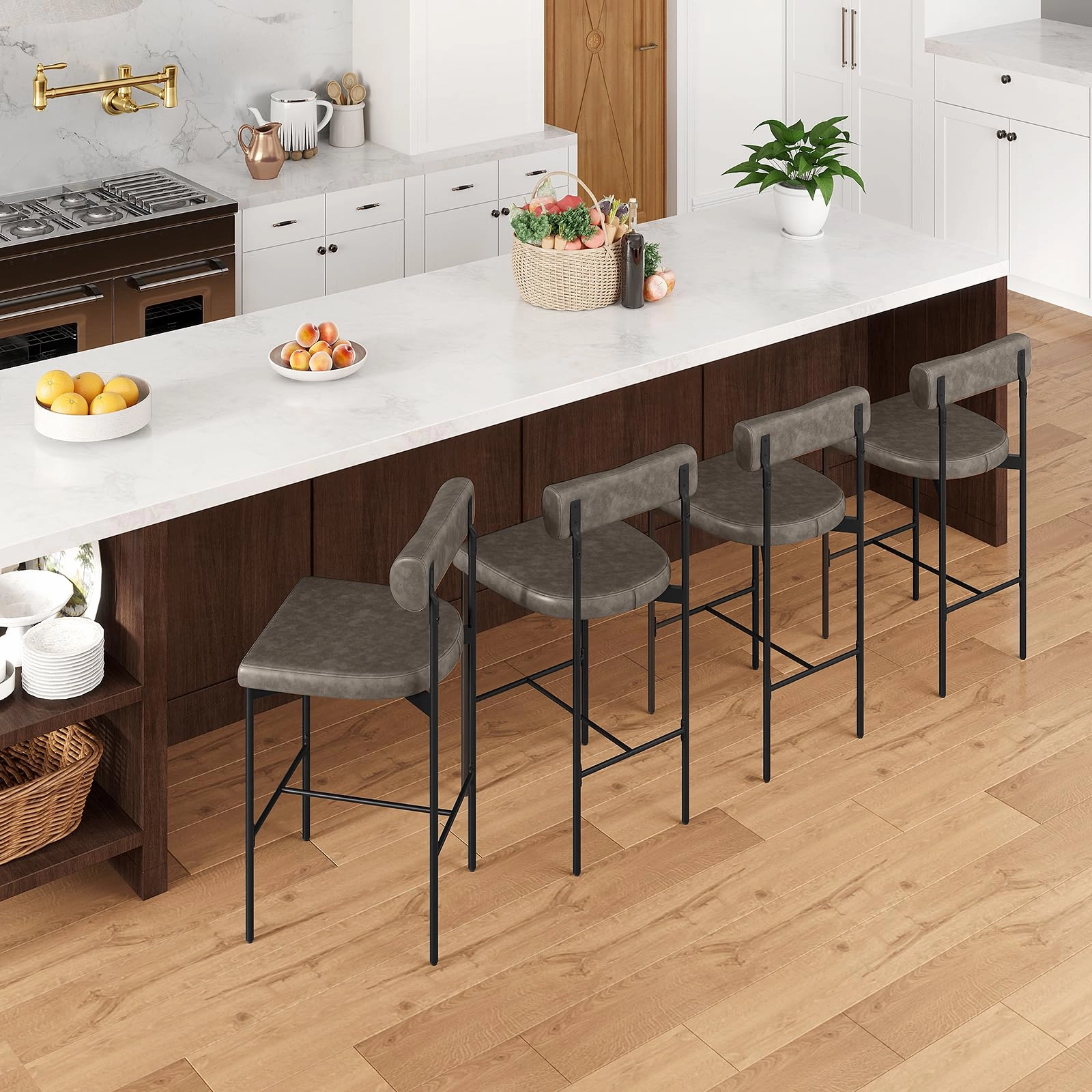 Giantex Counter Height Bar Stools, 26 Inch Upholstered Bar Chairs with Back