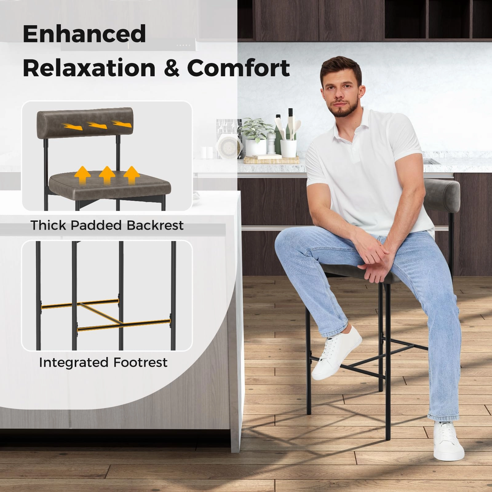 Giantex Counter Height Bar Stools, 26 Inch Upholstered Bar Chairs with Back
