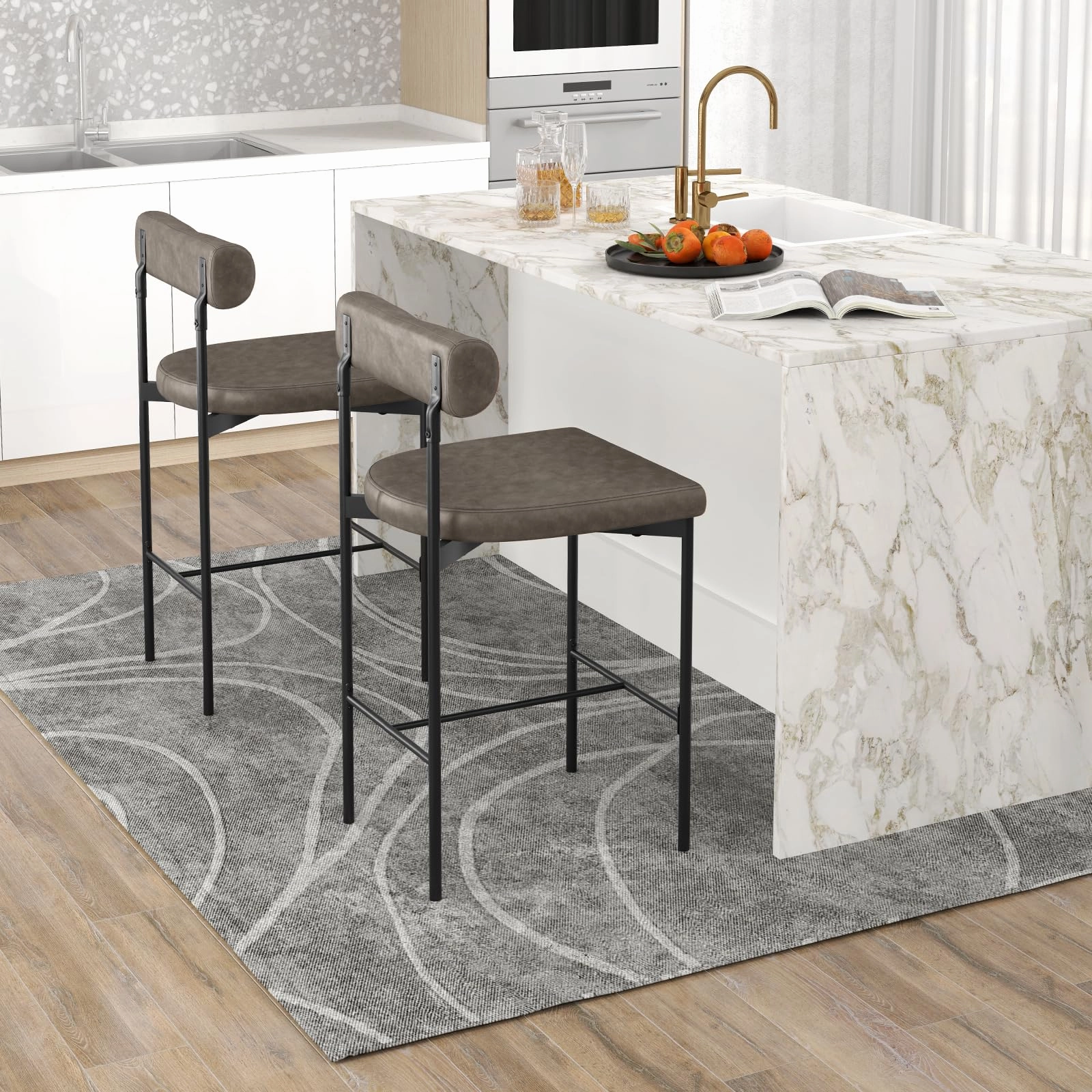 Giantex Counter Height Bar Stools, 26 Inch Upholstered Bar Chairs with Back