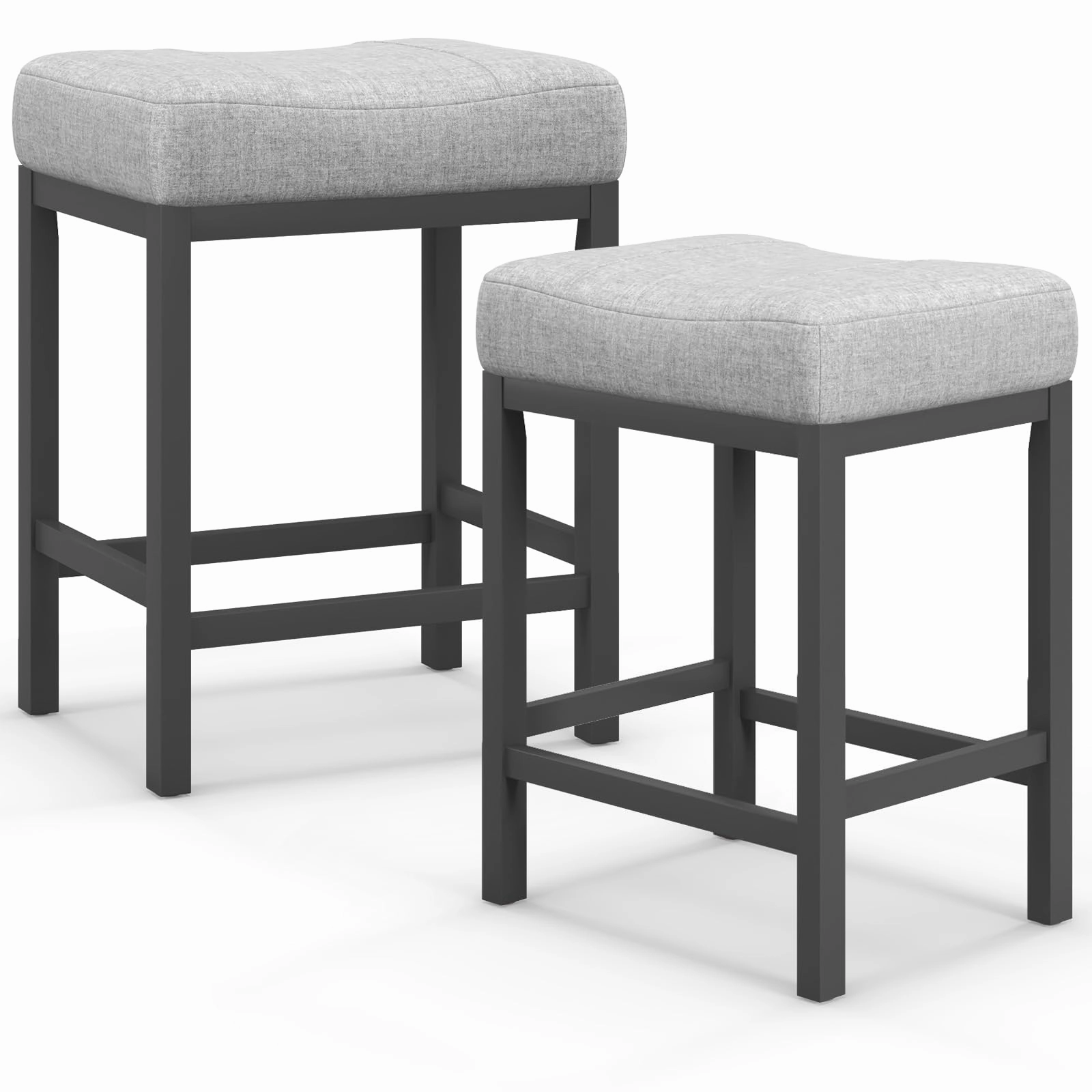 Giantex Counter Height Bar Stools Set of 2/4, 24.5" Backless Linen Fabric Bar Saddle Stools w/Solid Rubber Wood Frame & Footrest