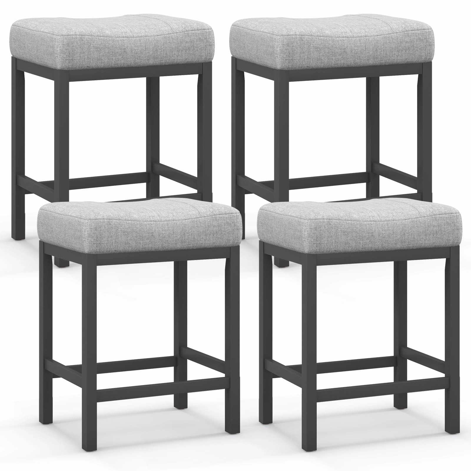 Giantex Counter Height Bar Stools Set of 2/4, 24.5" Backless Linen Fabric Bar Saddle Stools w/Solid Rubber Wood Frame & Footrest kitchen towel, placemats