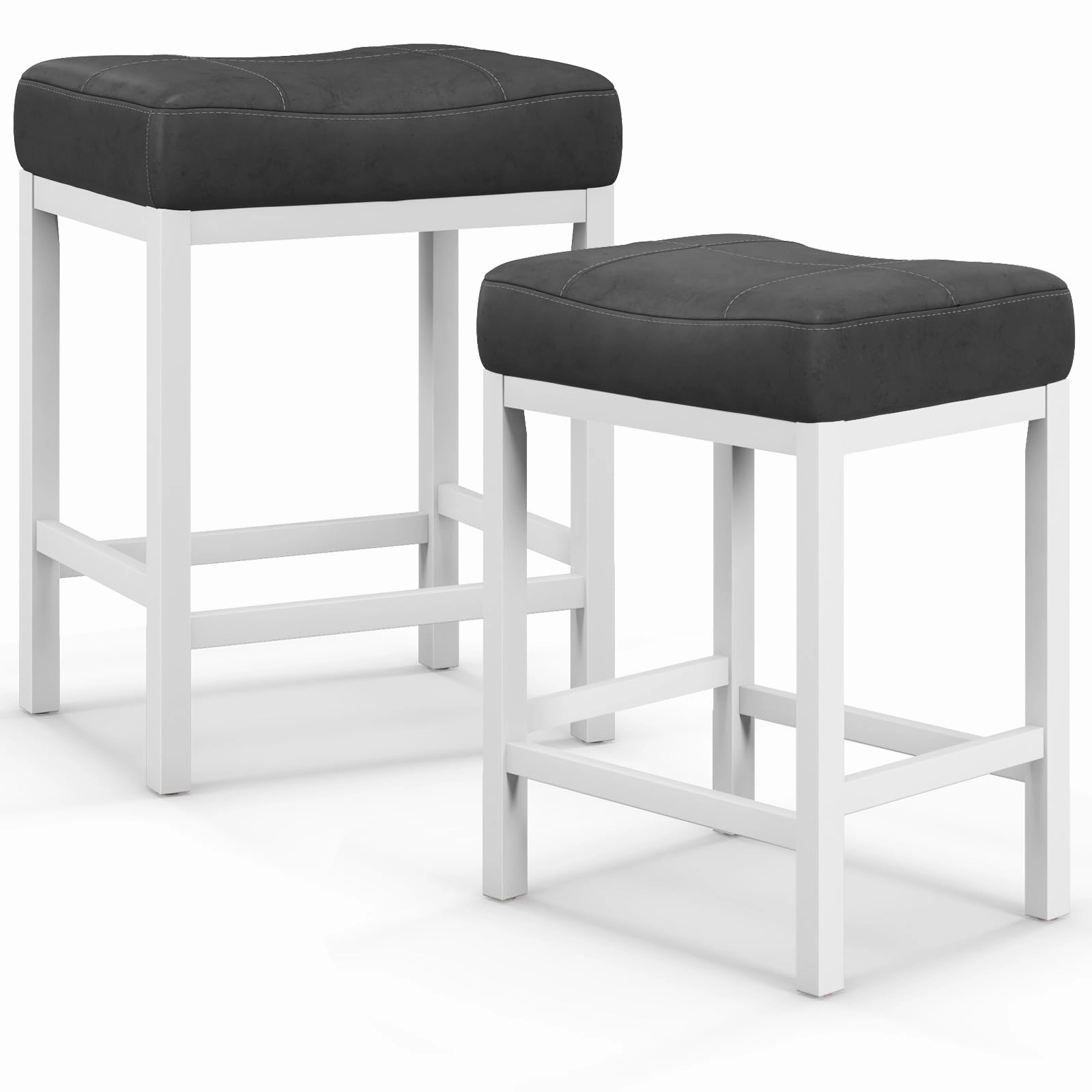 Giantex Counter Height Bar Stools Set of 2/4, 24.5" Backless Linen Fabric Bar Saddle Stools w/Solid Rubber Wood Frame & Footrest