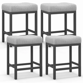Giantex Counter Height Bar Stools Set of 2/4, 24.5" Backless Linen Fabric Bar Saddle Stools w/Solid Rubber Wood Frame & Footrest kitchen towel, placemats