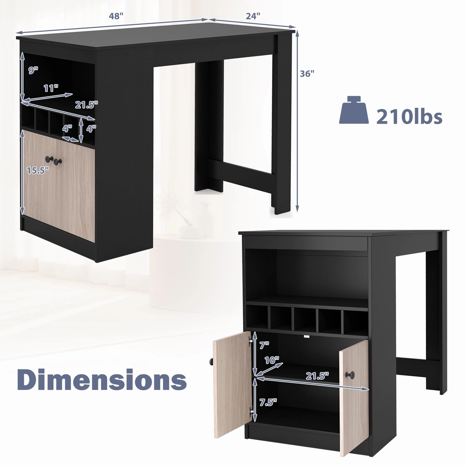 Giantex Counter Height Bar Table with Storage Cabinet