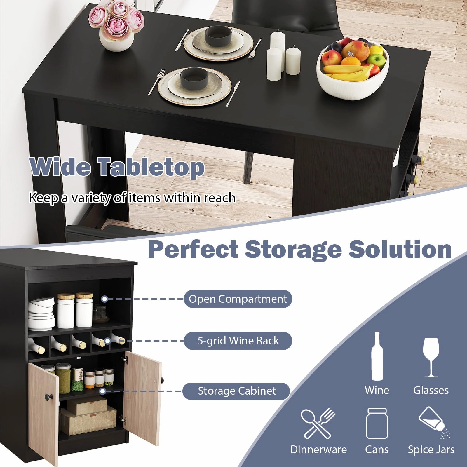 Giantex Counter Height Bar Table with Storage Cabinet