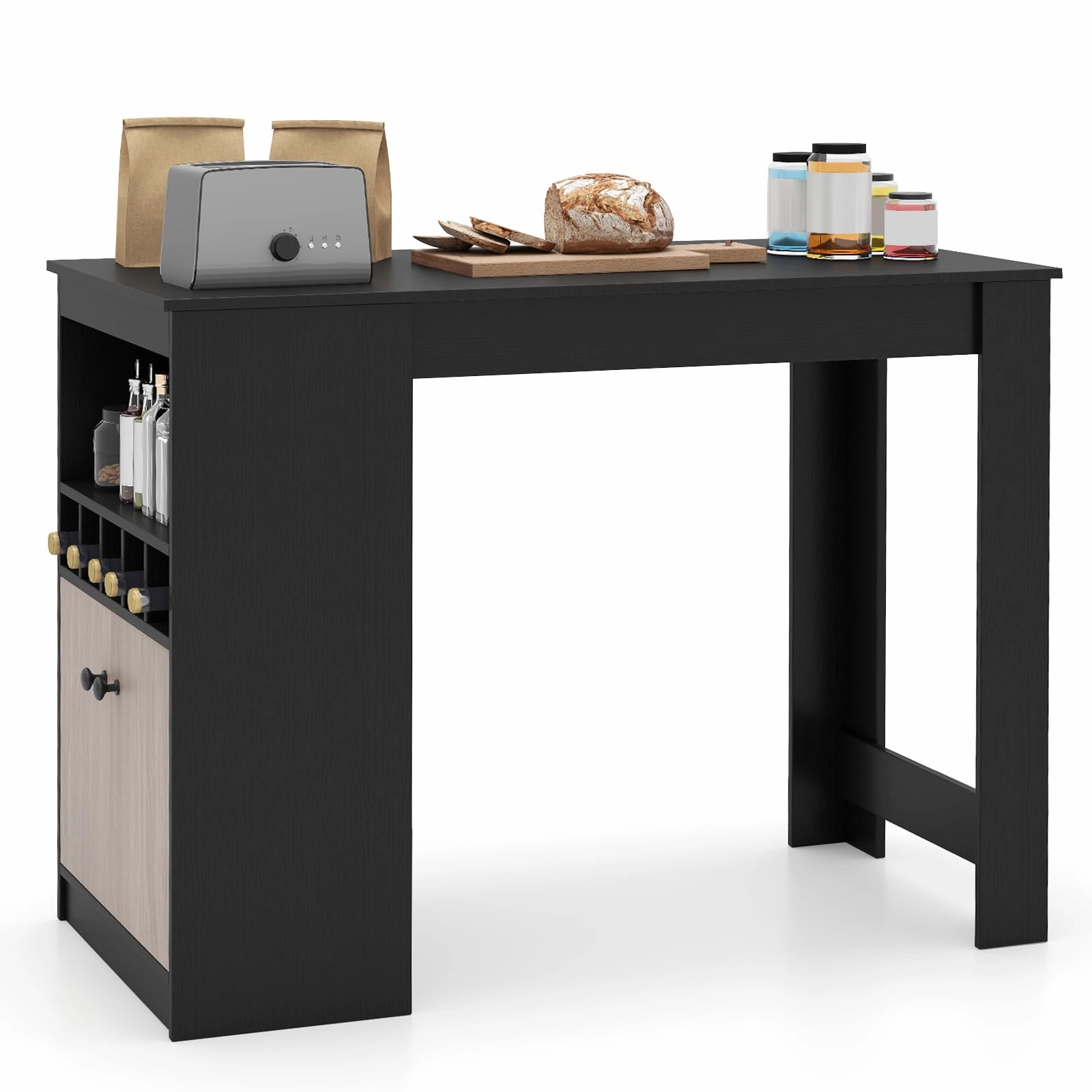 Giantex Counter Height Bar Table with Storage Cabinet throw pillow, fuzzy blanket