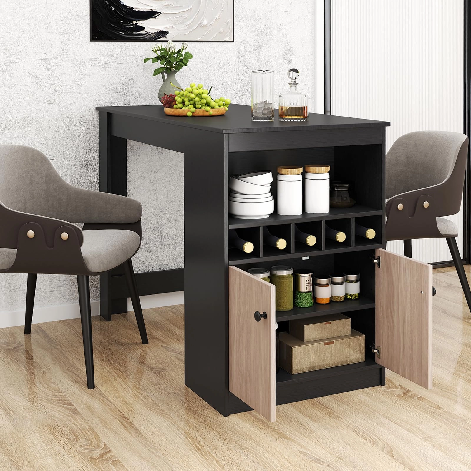Giantex Counter Height Bar Table with Storage Cabinet