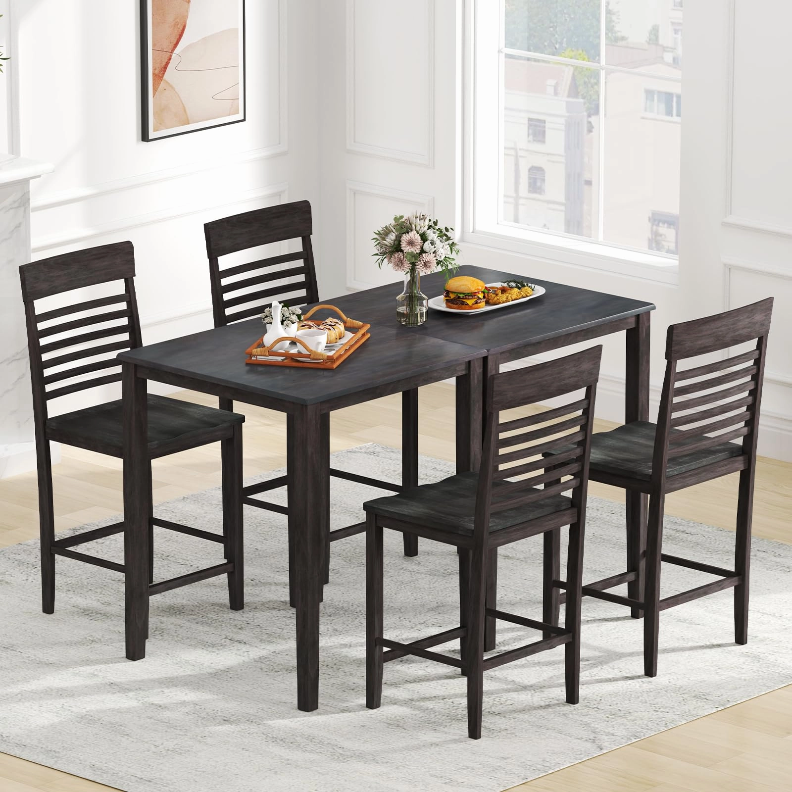 Giantex Counter-Height Square Kitchen Table and 4 Chairs Set with Rubber Wood Frame