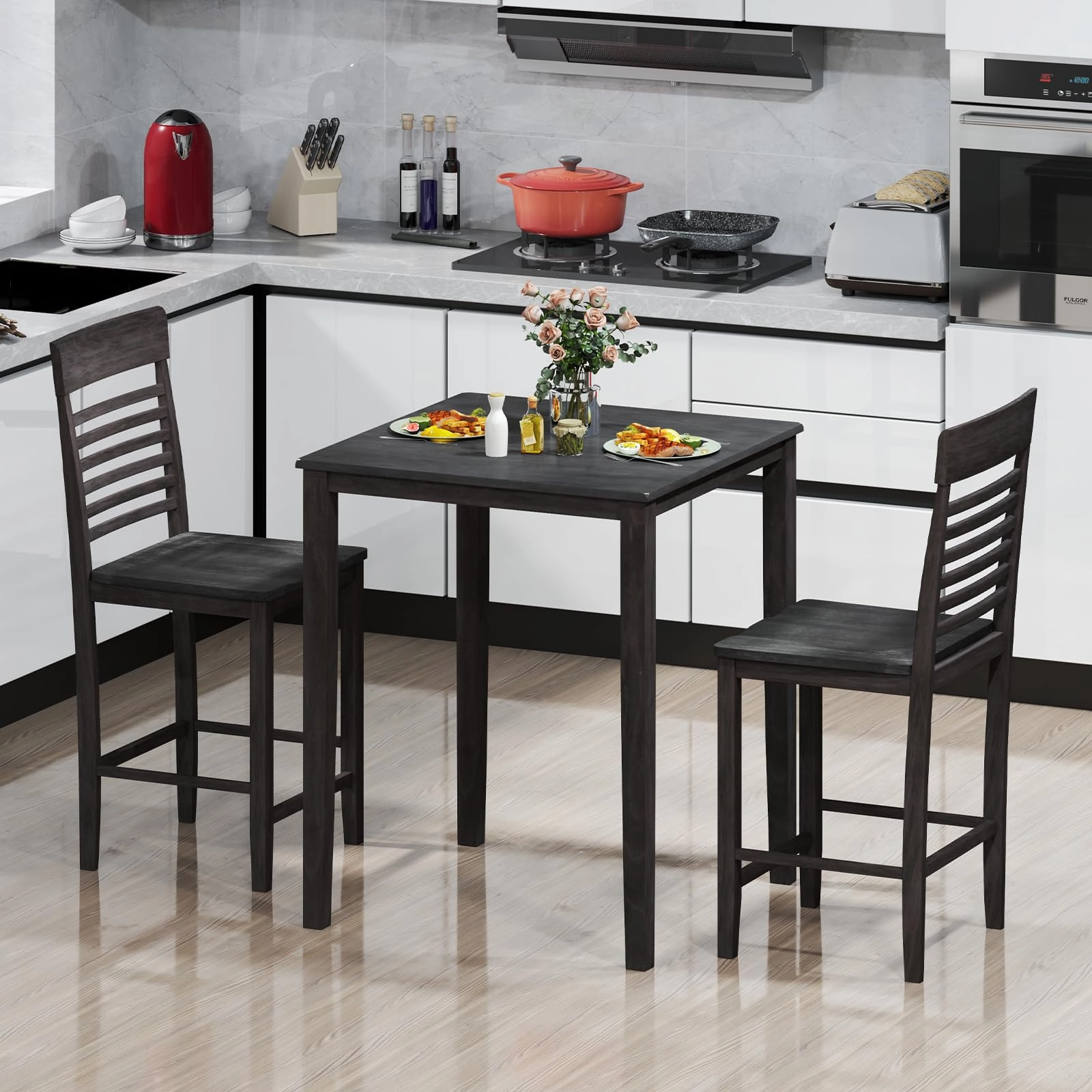 Giantex Counter-Height Square Kitchen Table and 4 Chairs Set with Rubber Wood Frame