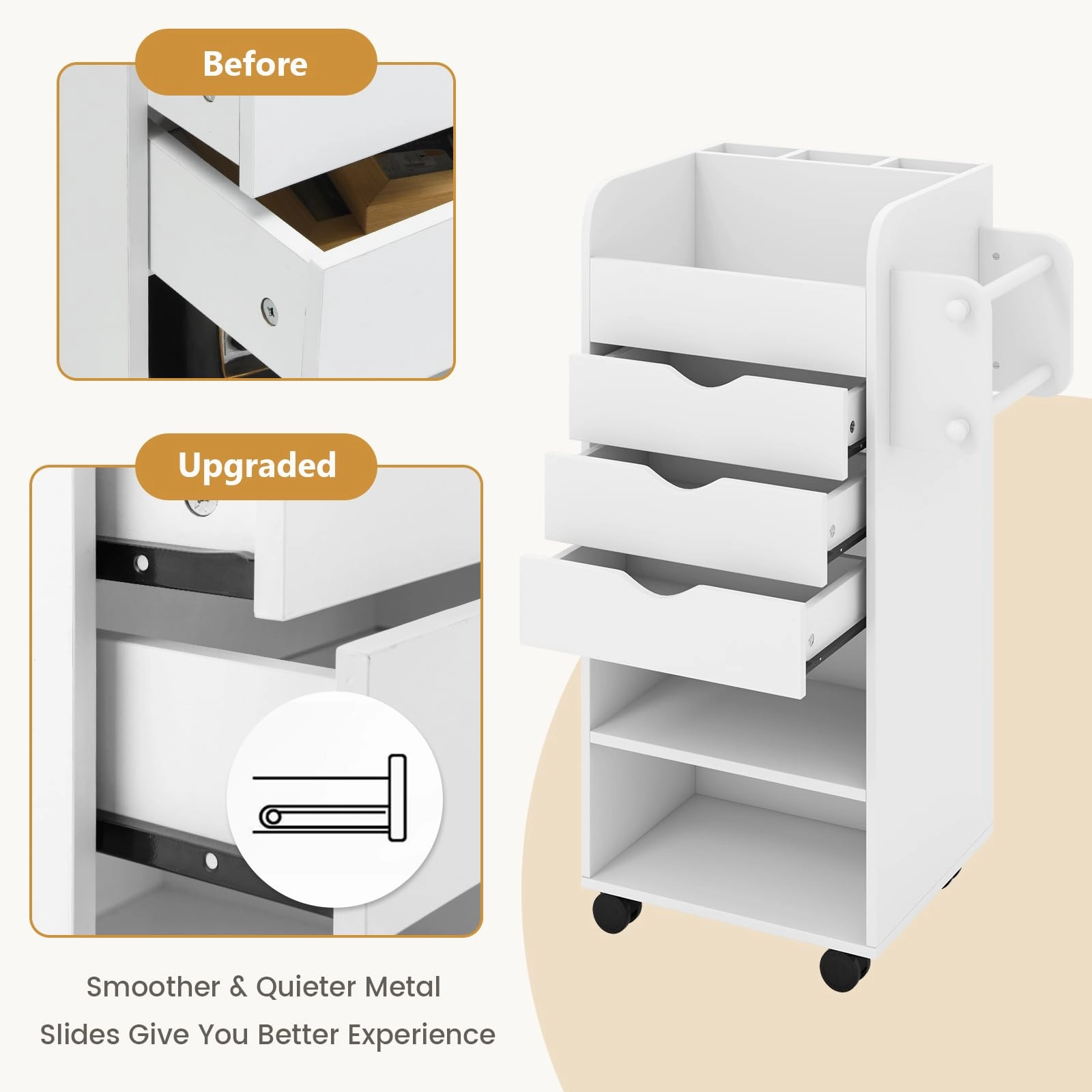 Giantex Craft Storage Cart - Utility Organizer Cart with 3 Drawers, 3 Shelves (White)