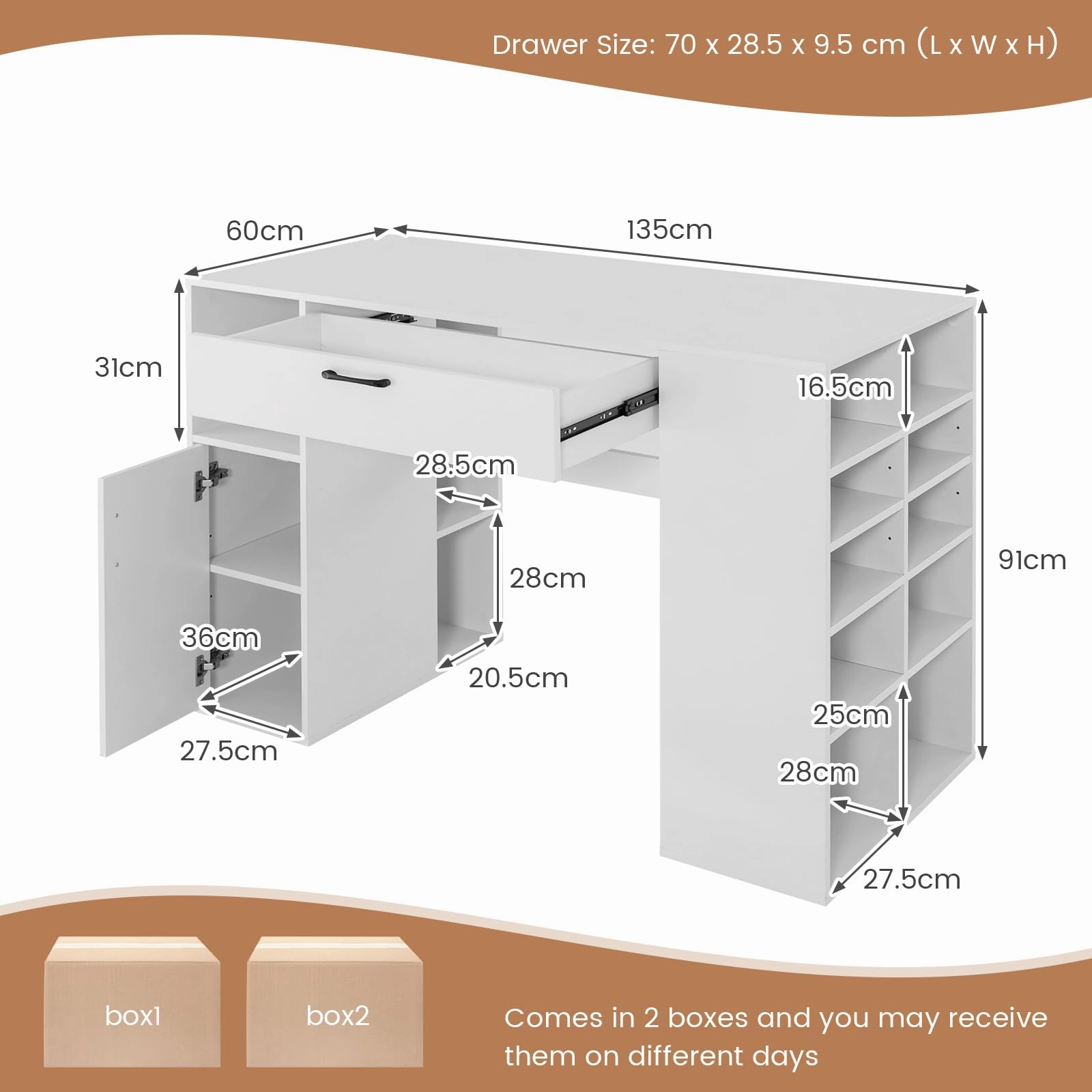 Giantex Craft Table with Storage, Artwork Sewing Table 14 Large & Small Storage Compartments
