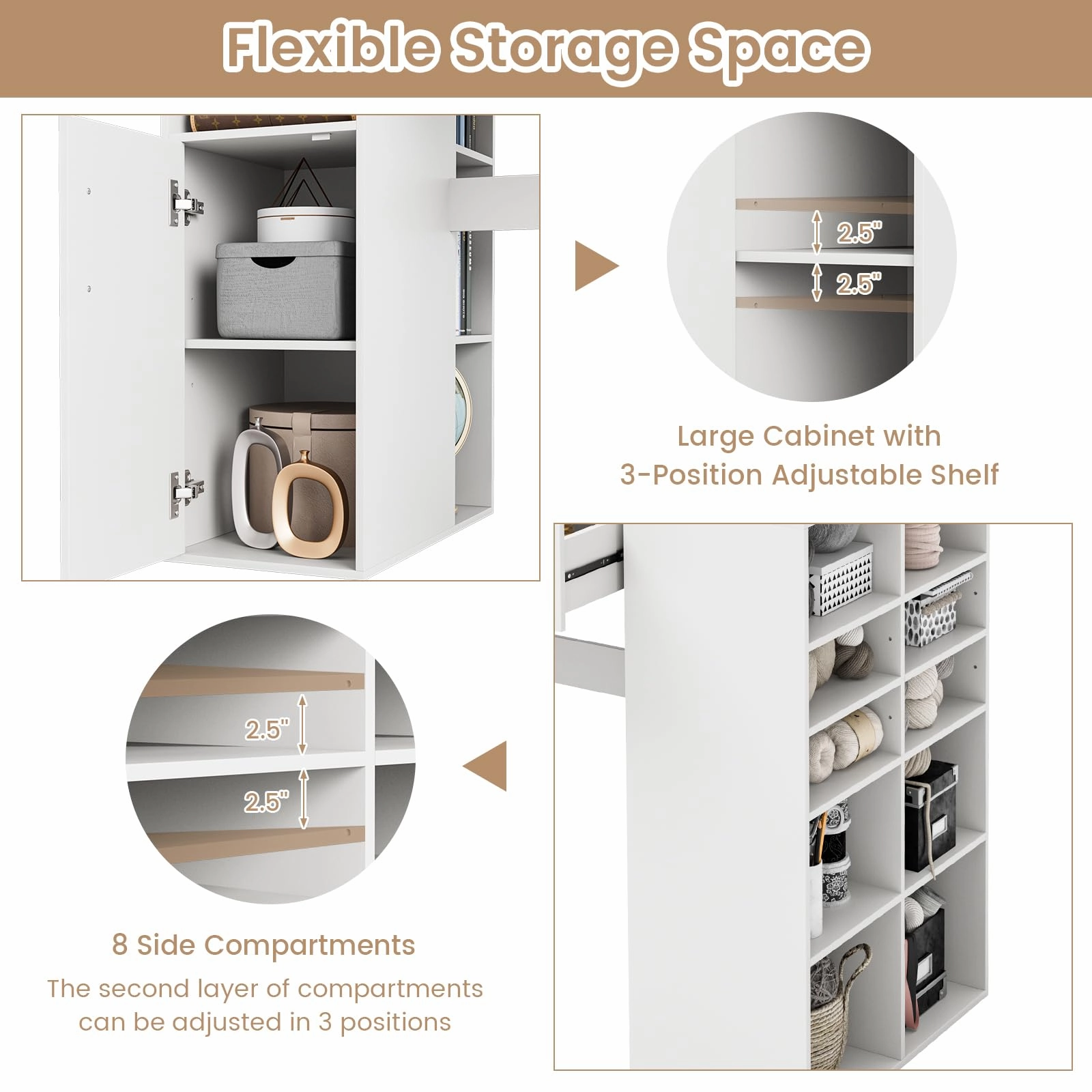 Giantex Craft Table with Storage, Artwork Sewing Table 14 Large & Small Storage Compartments