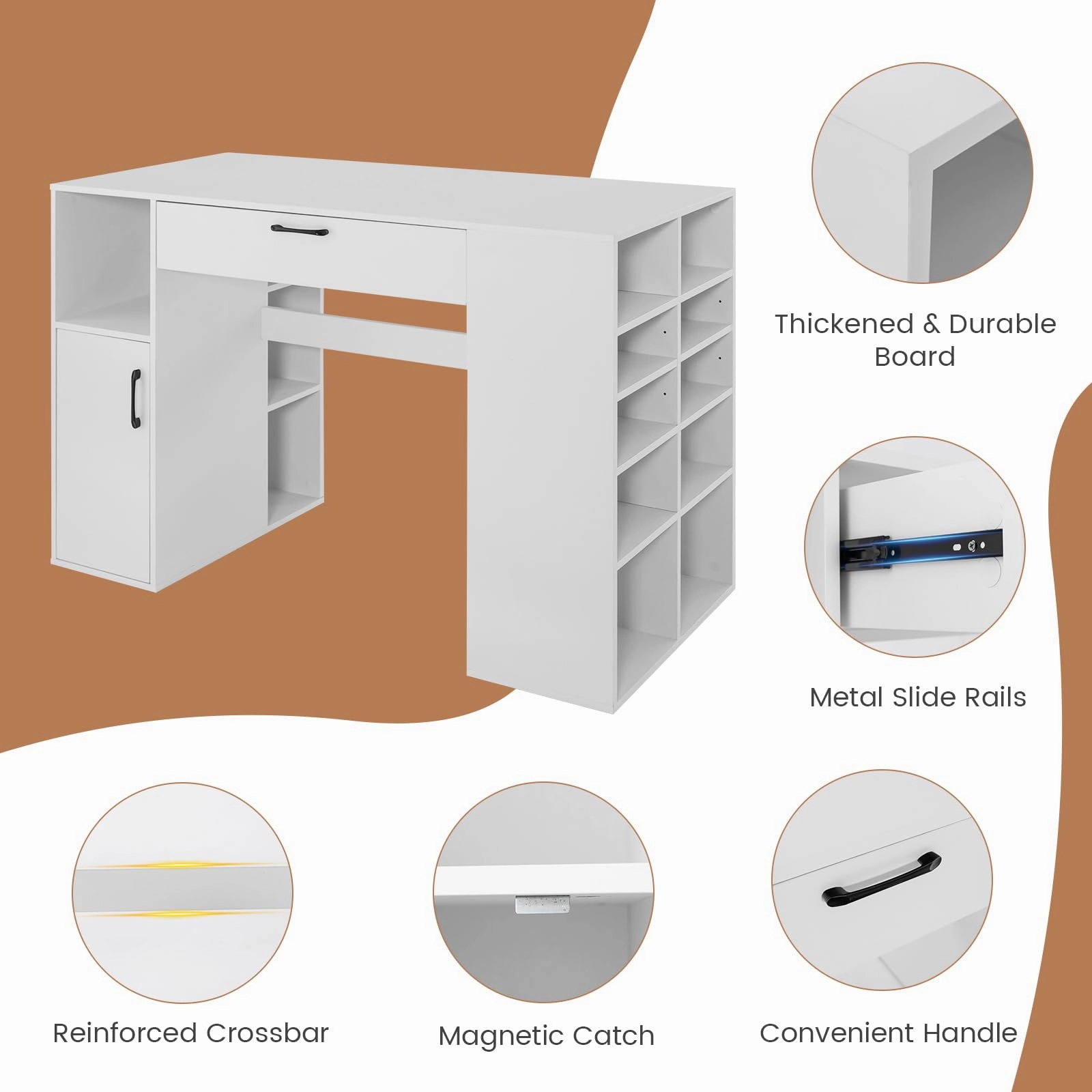Giantex Craft Table with Storage, Artwork Sewing Table 14 Large & Small Storage Compartments