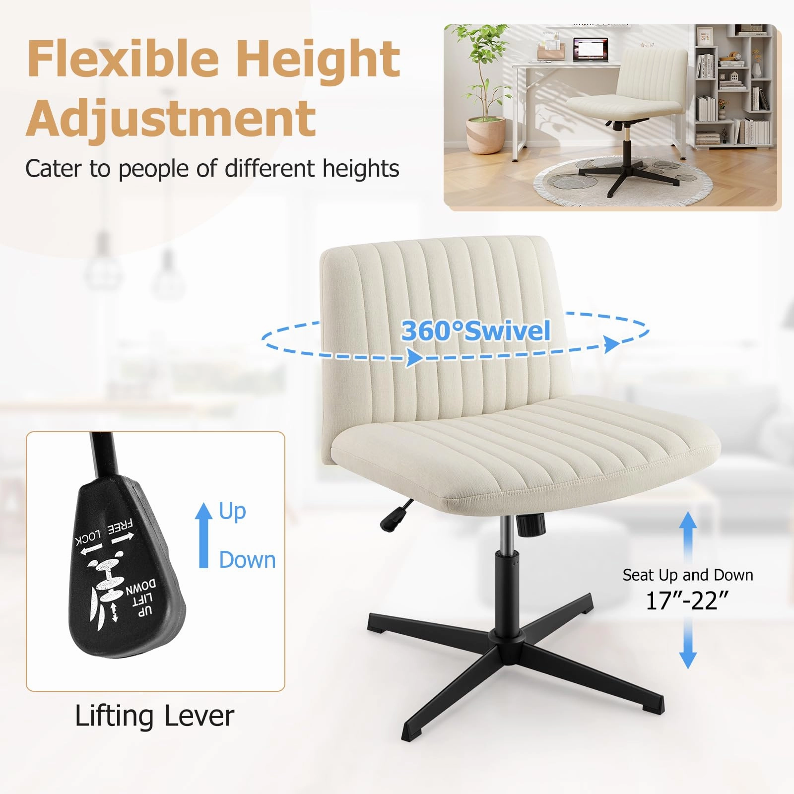 Giantex Criss Cross Chair, Fabric Cross Legged Office Desk Chair No Wheels