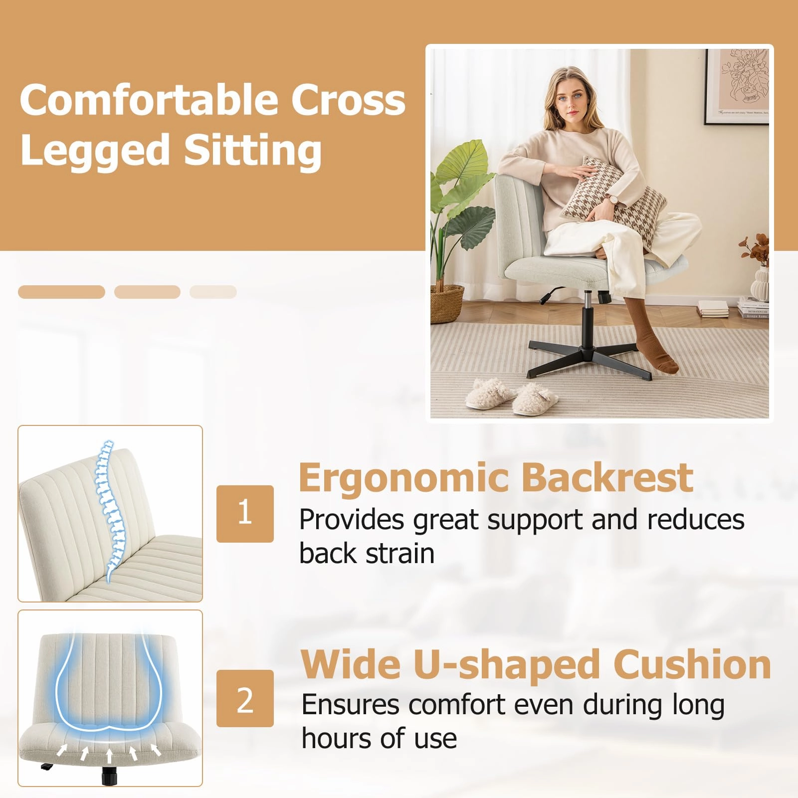 Giantex Criss Cross Chair, Fabric Cross Legged Office Desk Chair No Wheels