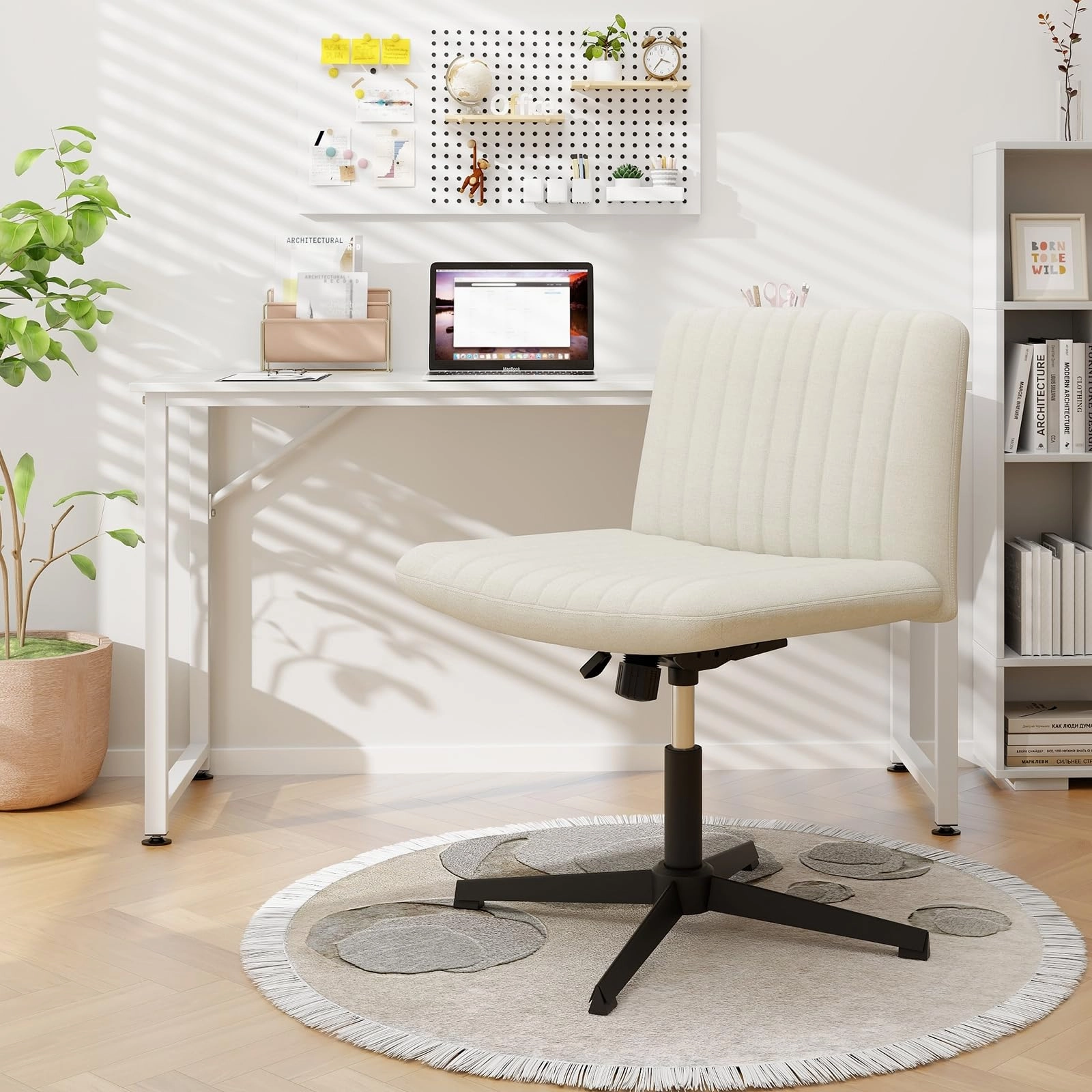 Giantex Criss Cross Chair, Fabric Cross Legged Office Desk Chair No Wheels