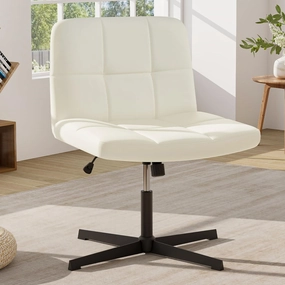 Giantex Criss Cross Chair, PU Leather Cross Legged Office Chair No Wheels, Height-adjustable Swivel Vanity Chair with U-shaped Seat office supplies, stationery