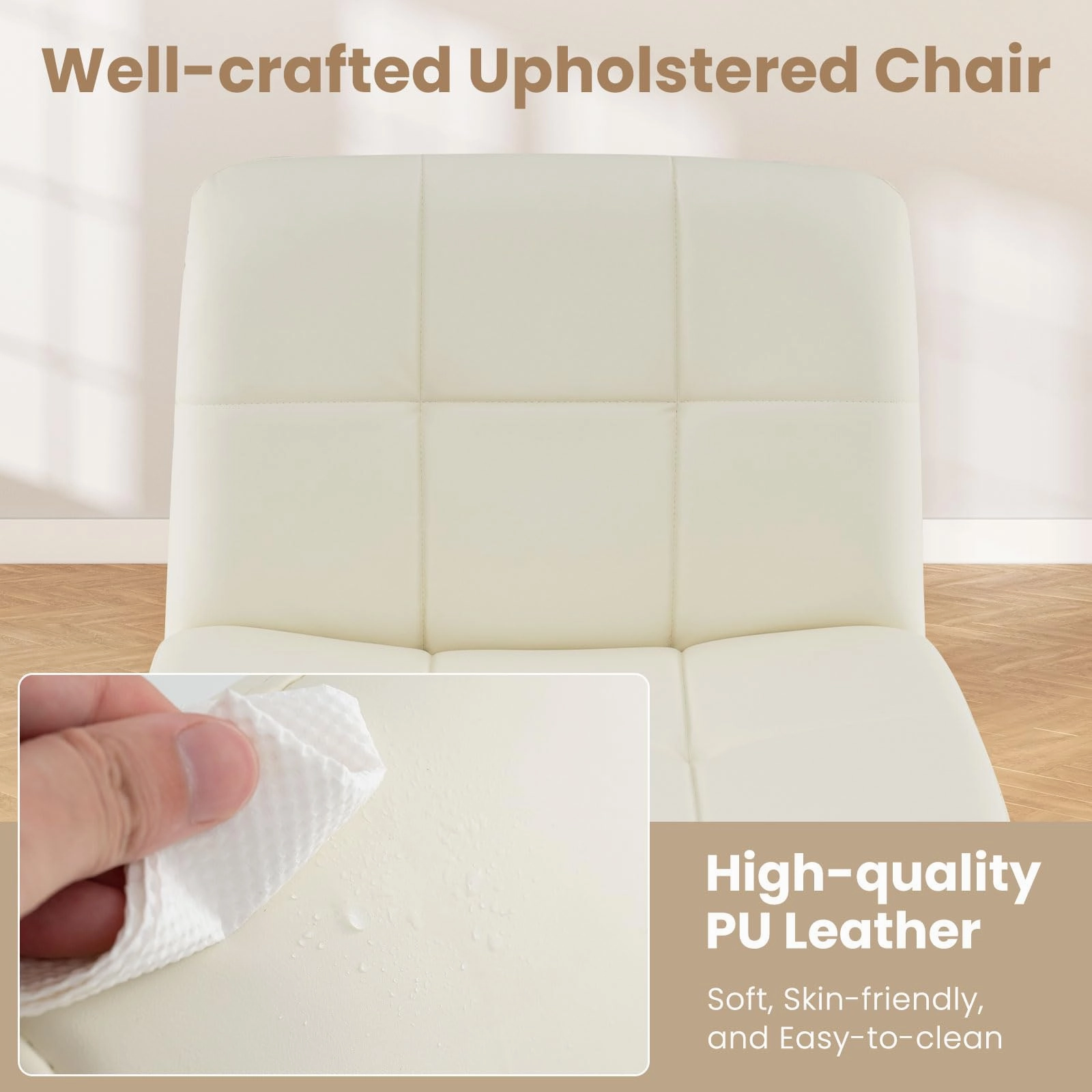 Giantex Criss Cross Chair, PU Leather Cross Legged Office Chair No Wheels, Height-adjustable Swivel Vanity Chair with U-shaped Seat