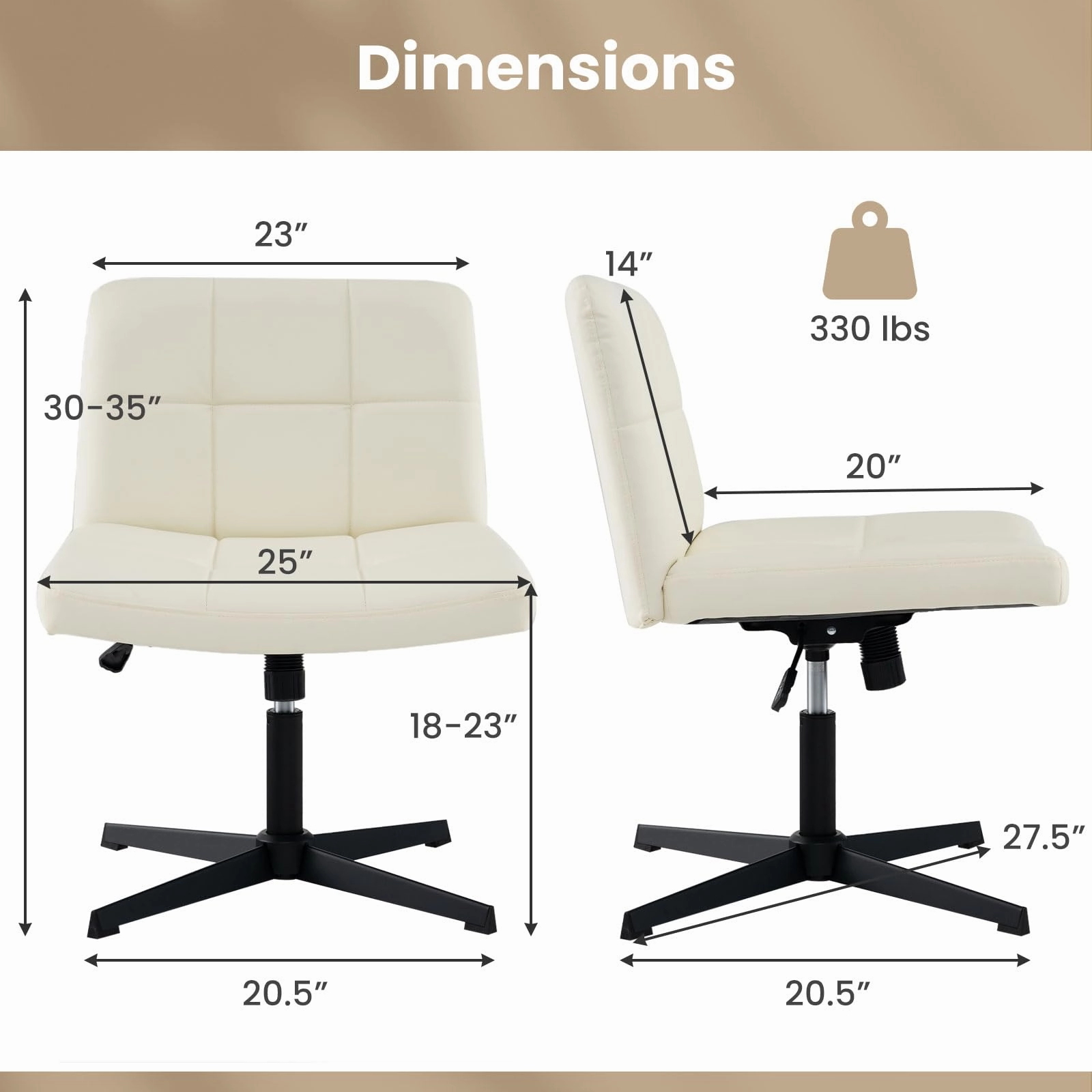 Giantex Criss Cross Chair, PU Leather Cross Legged Office Chair No Wheels, Height-adjustable Swivel Vanity Chair with U-shaped Seat