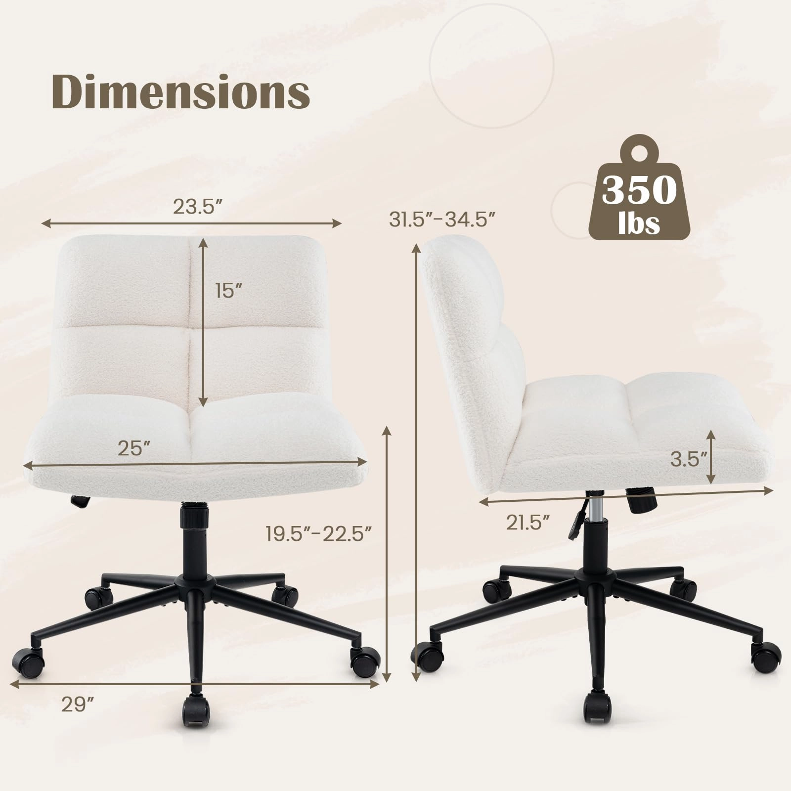 Giantex Criss Cross Chair with Wheels, Faux Fur Cross Legged Office Chair, Armless Wide Desk Chair