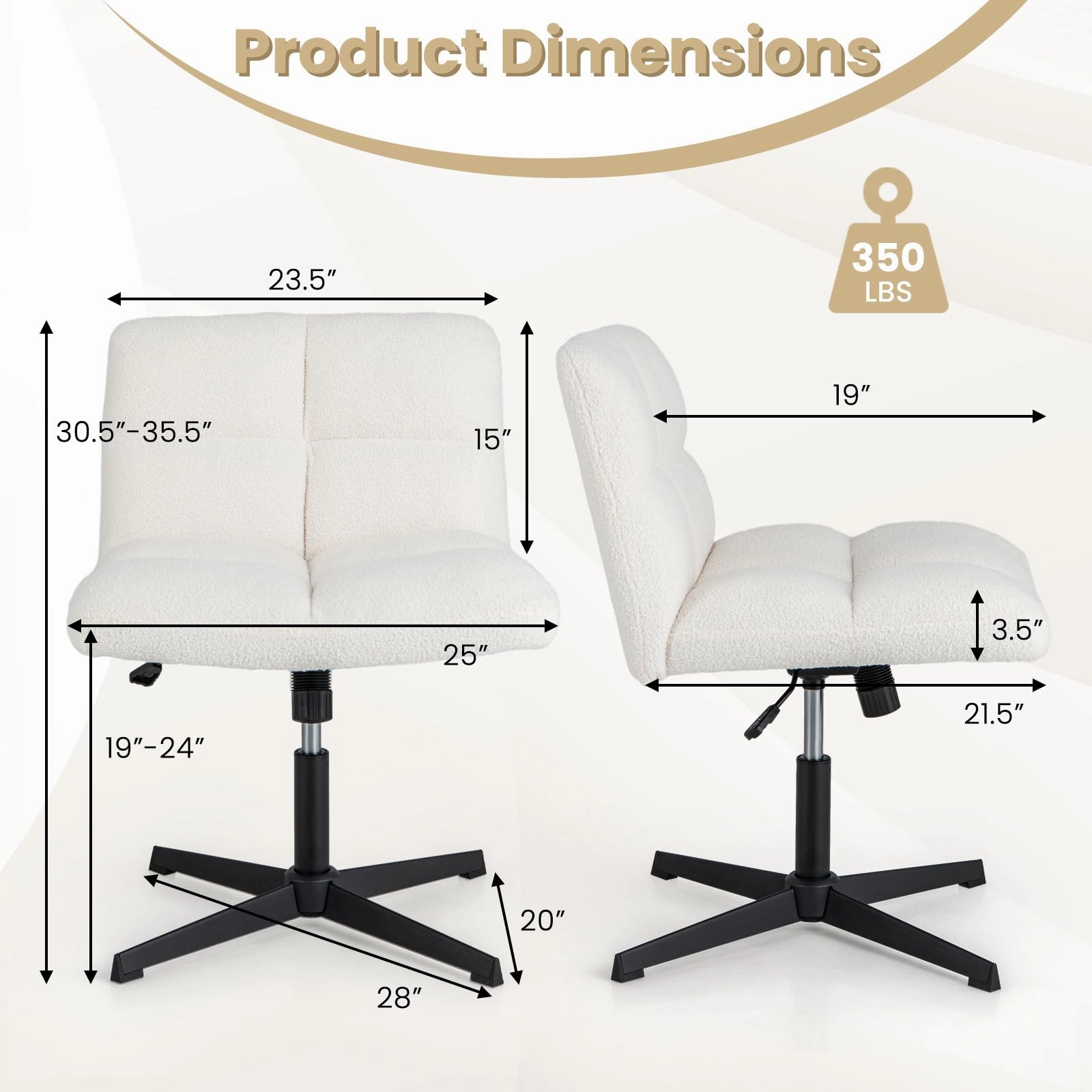 Giantex Cross Legged Office Chair, Faux Fur Armless Desk Chair with Wide Seat